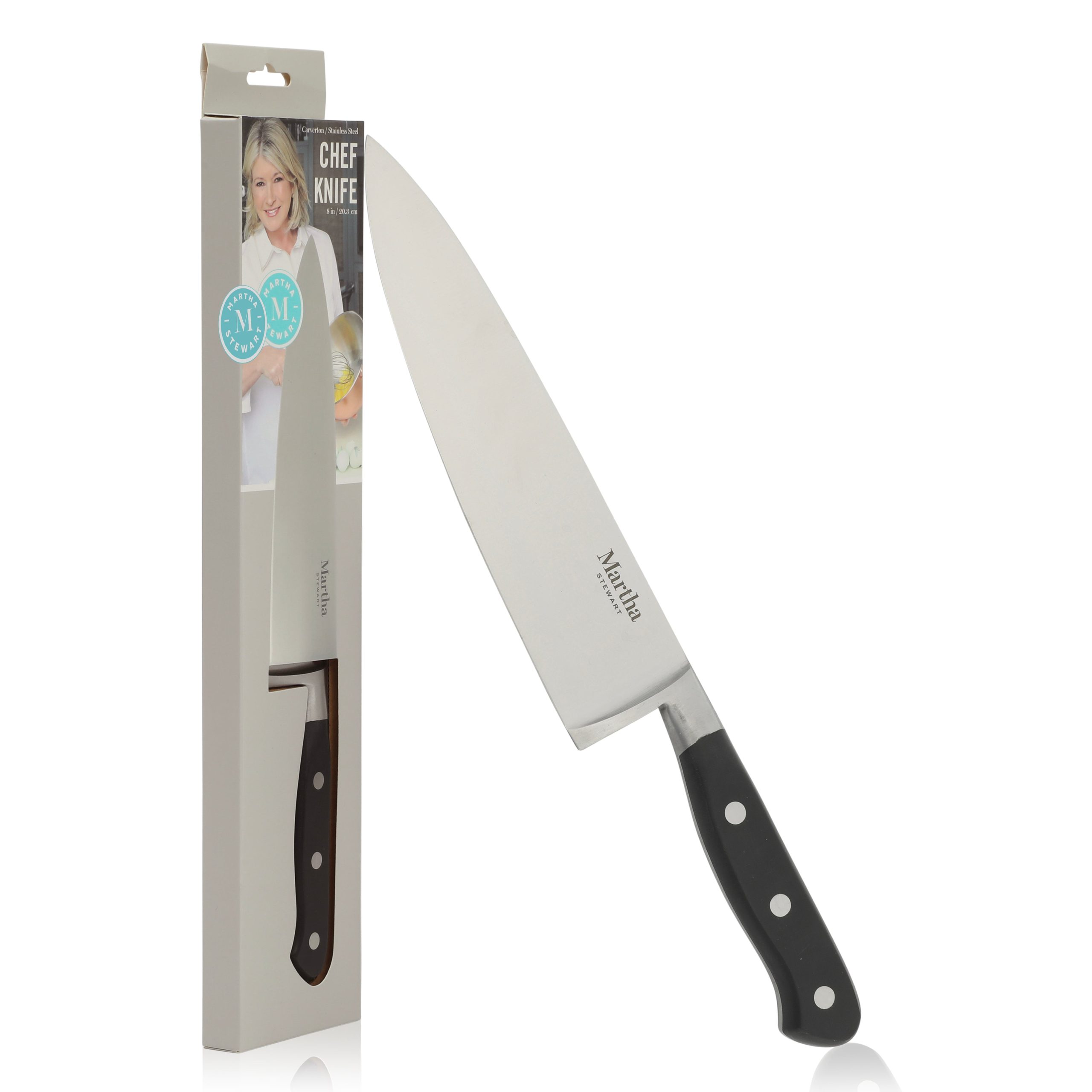 Martha Stewart Carverton 8" Chef Knife, High Carbon Stainless Steel Kitchen Knive W/ Black Triple Rivet Handle - Image 6