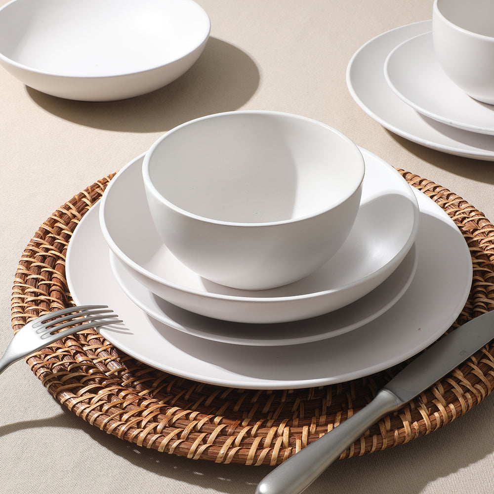 Gibson Home Queenslane 16 Piece Plates and Bowls Dishes Stoneware Ceramic Dinnerware Sets - Matte White - Image 5