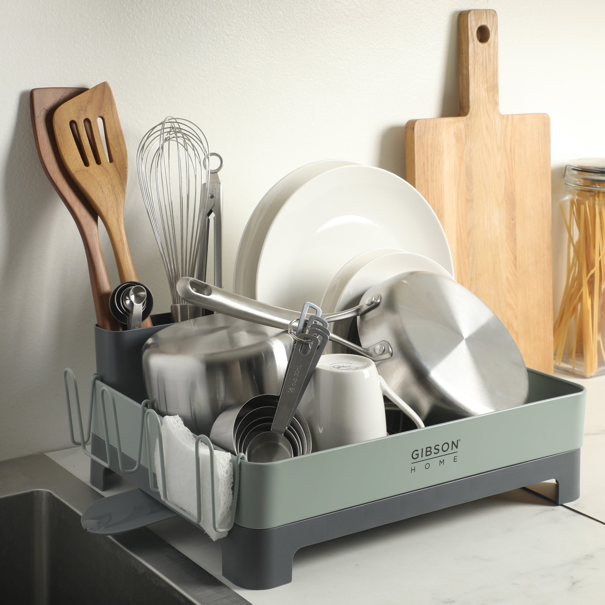 Gibson Home Nestcraft Full Size Rust Resistant Dish Rack with Drain Board and Flatware Caddy - Image 2