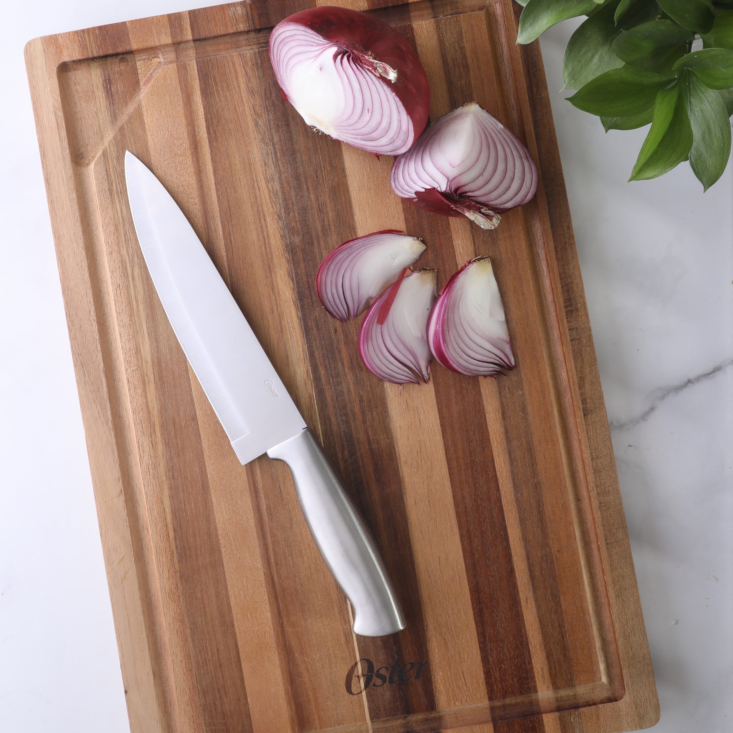 Oster Baldwyn 5-Piece Stainless Steel Knife Block Set with Wood Magnetic Stand – Countertop Display & Knife-Safe Storage - Image 2
