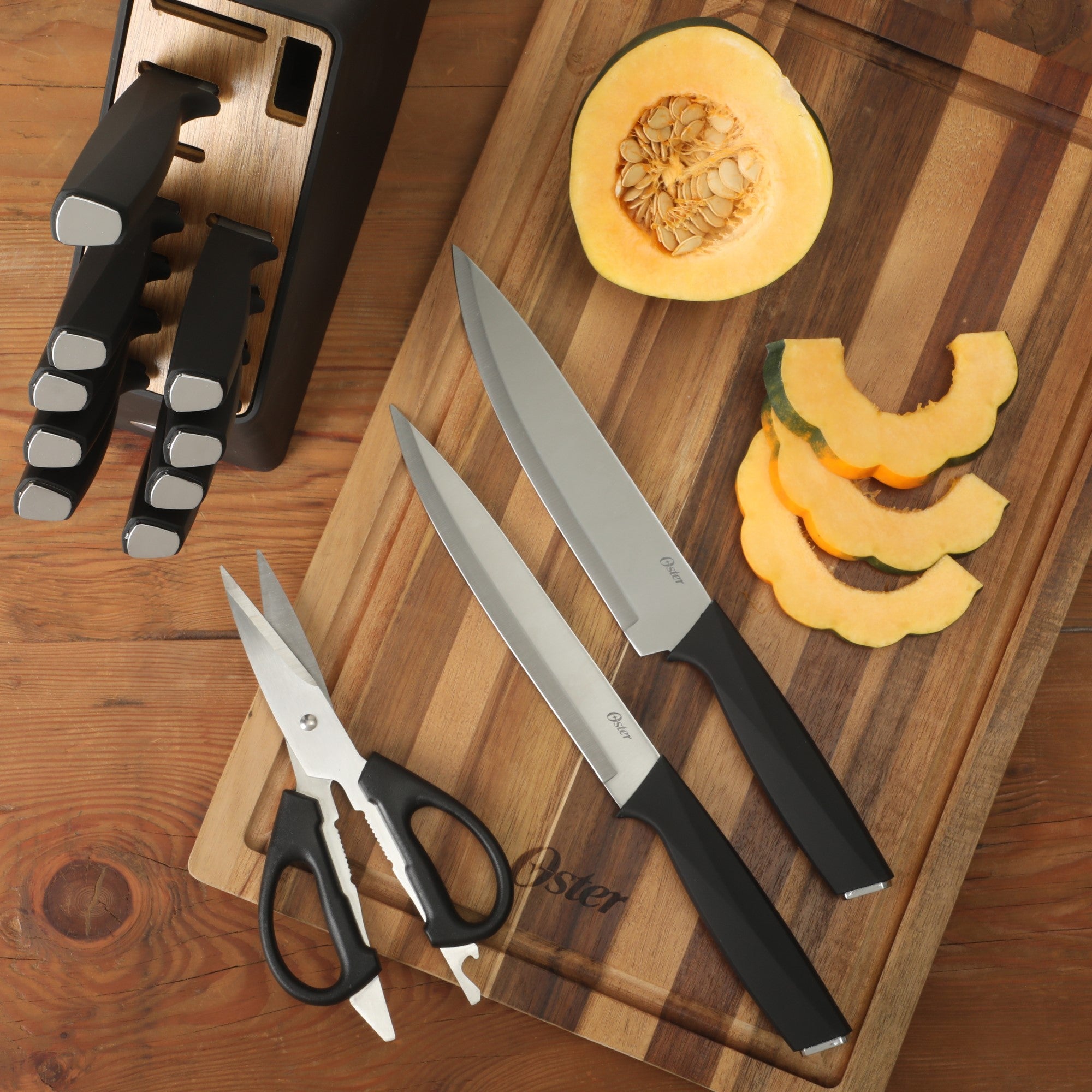 Oster Brixen 13 Piece High Carbon Stainless Steel Kitchen Cutlery Knife Block Set W/ Black Wood Block - Image 8