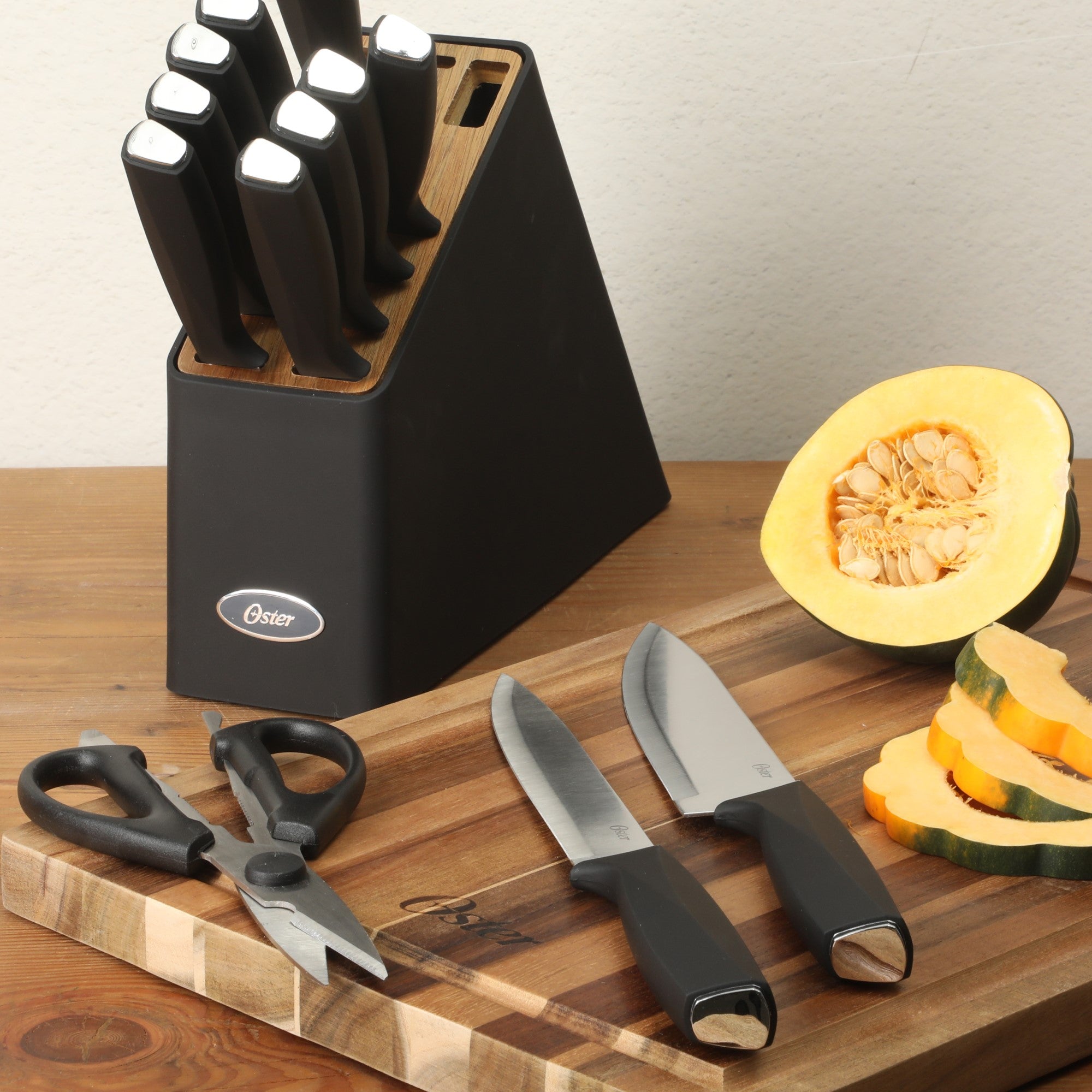 Oster Brixen 13 Piece High Carbon Stainless Steel Kitchen Cutlery Knife Block Set W/ Black Wood Block - Image 9