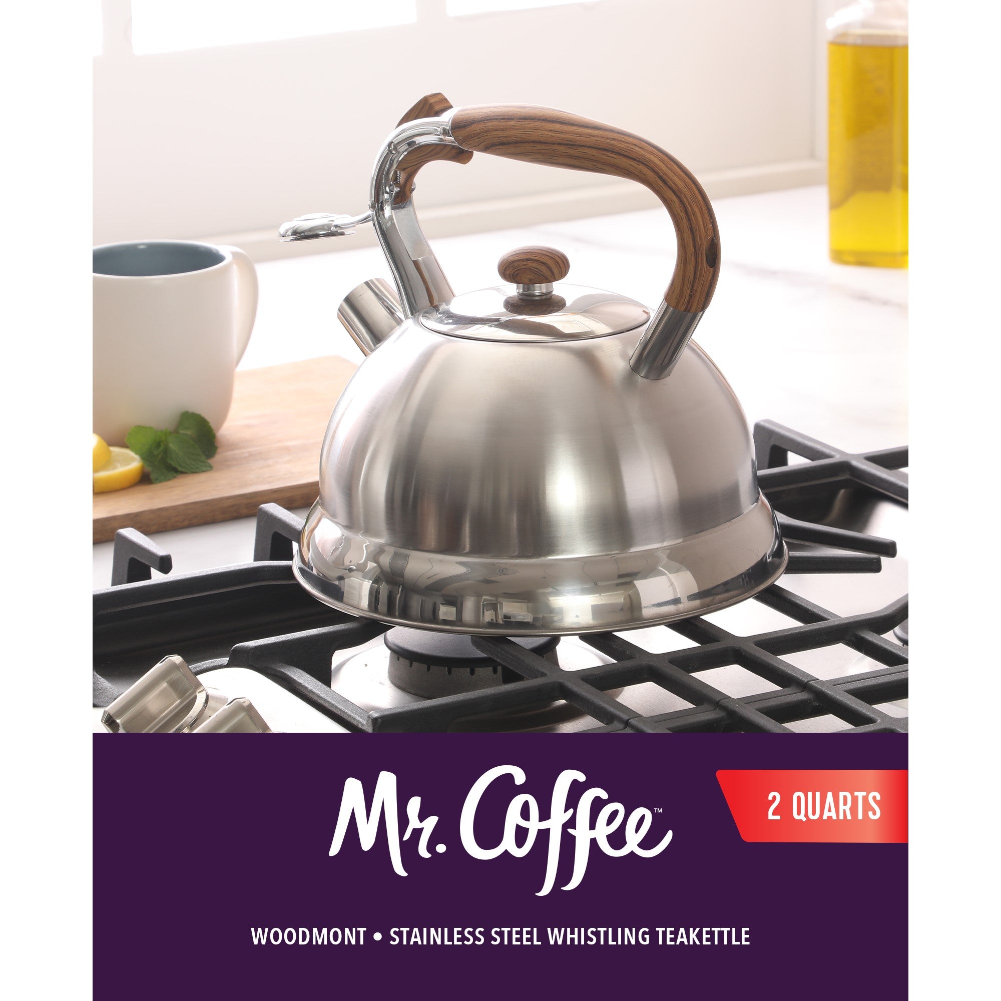 Mr. Coffee Woodmont 2-Quart Stainless Steel Tea Kettle w/ Wood Handle - Image 9