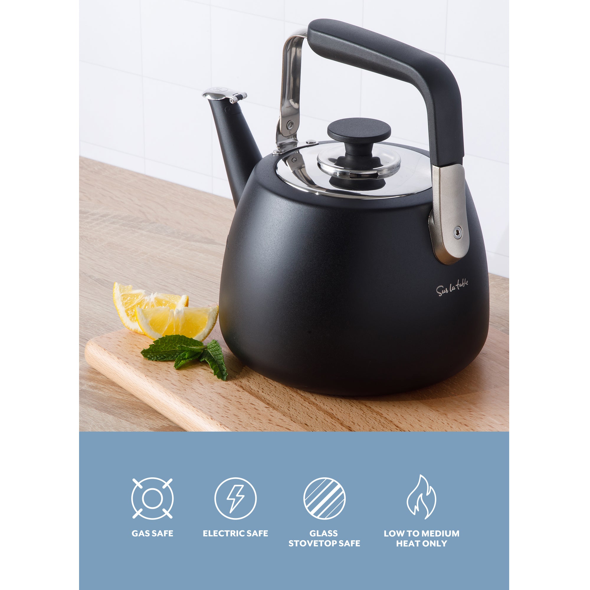 Sur La Table Kitchen Essential Large 2 QT Heavy Gauge Stainless Steel Whistling Tea Kettle - Image 10