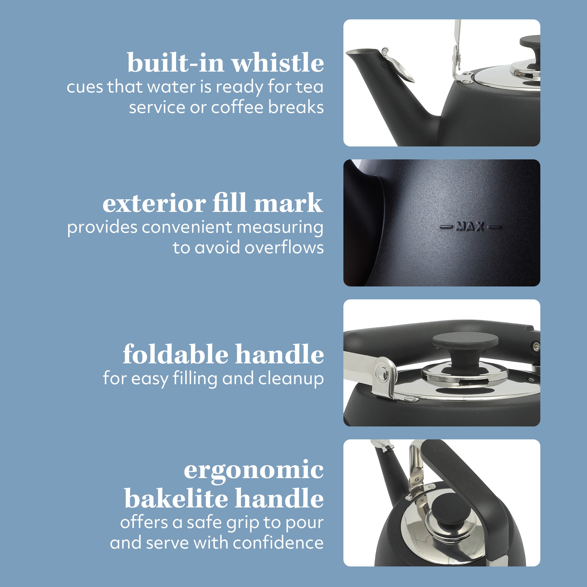 Sur La Table Kitchen Essential Large 2 QT Heavy Gauge Stainless Steel Whistling Tea Kettle - Image 9