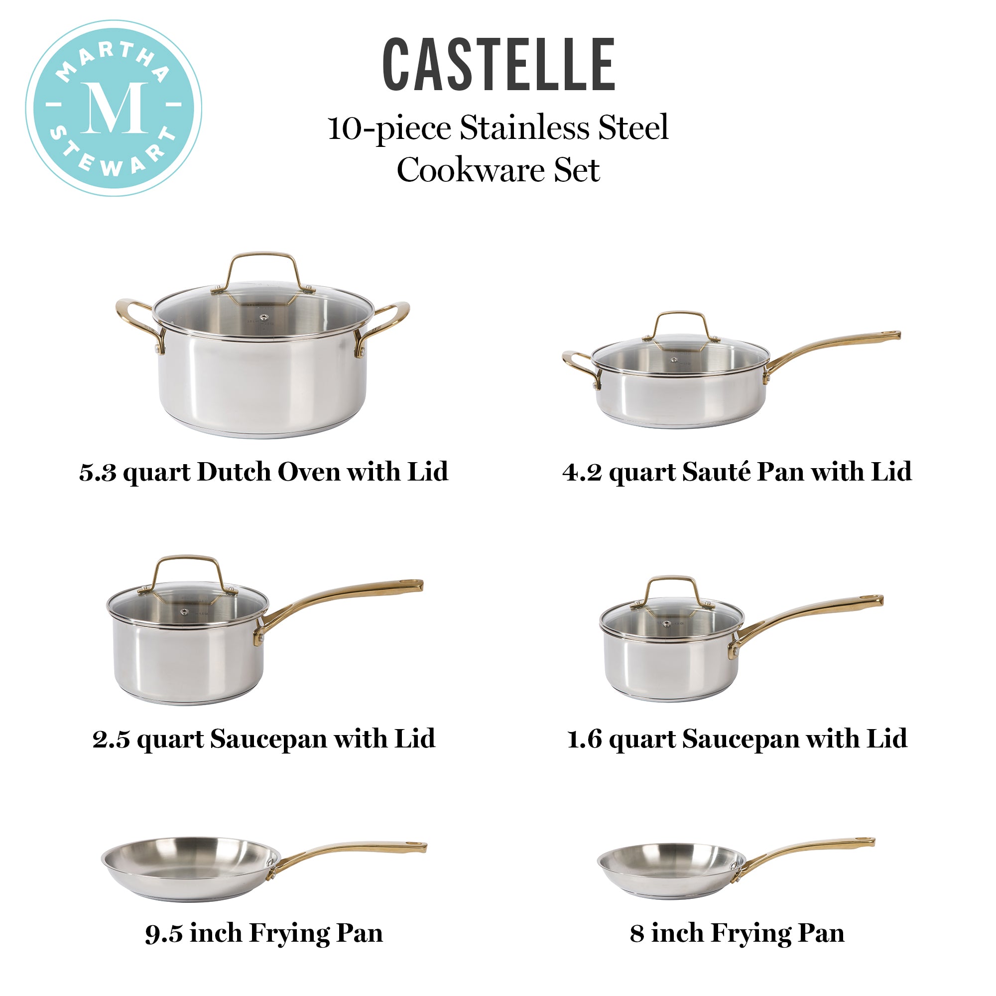 Martha Stewart Castelle 10-Piece Stainless Steel Cookware Set - Image 10