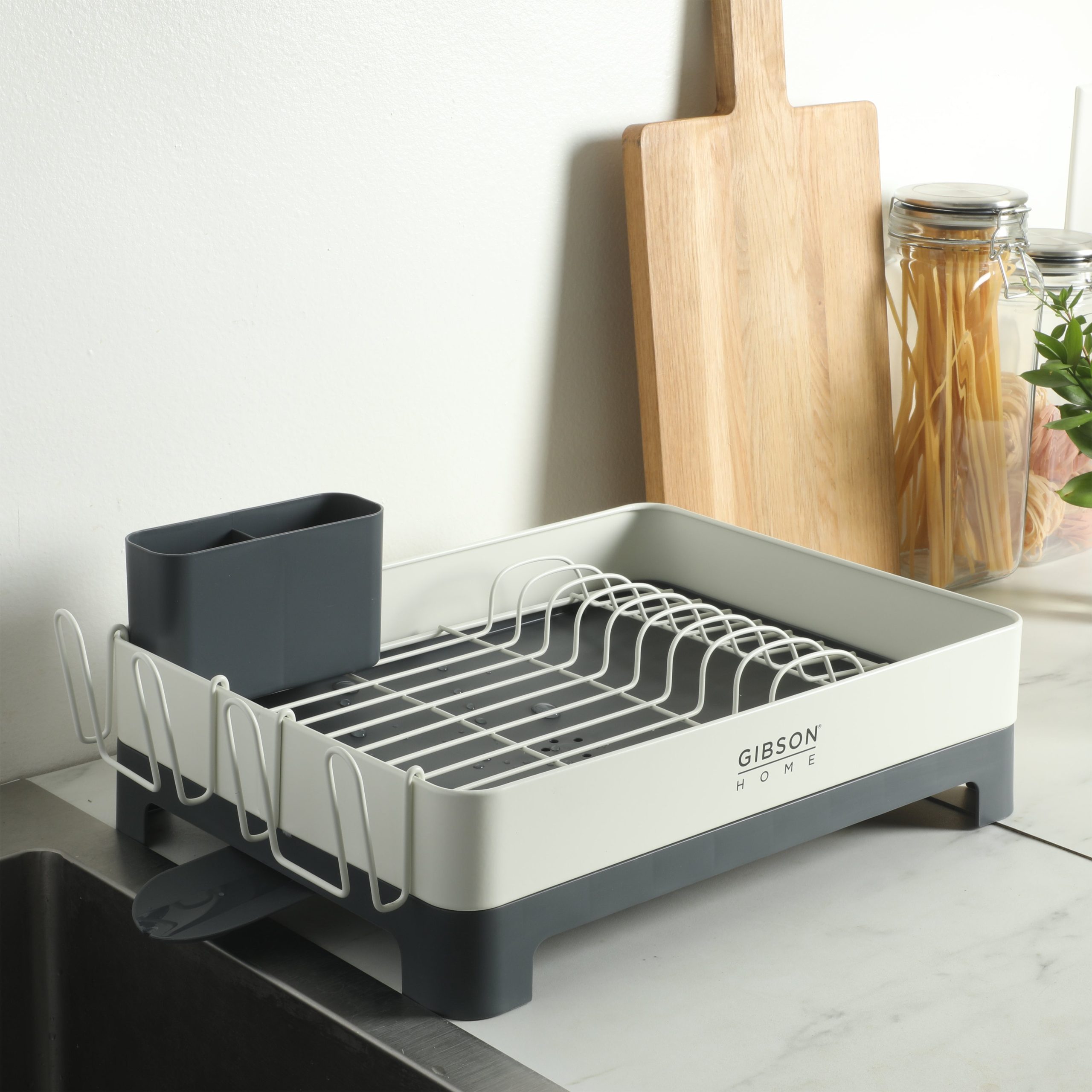 Gibson Home Nestcraft Full Size Rust Resistant Dish Rack with Drain Board and Flatware Caddy - Image 15