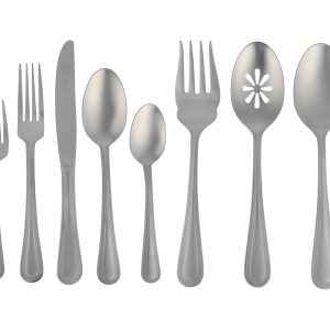 Gibson Home Sinta 87-Piece Stainless Steel Flatware Set with Bead Border Design – Service for 12 Plus Serving Utensils, Polished Silverware, Dishwasher Safe