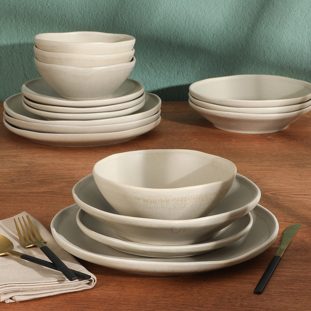 Gibson Elite Island Cove 16 Piece (Service for 4) Plates and Bowls Reactive Glaze Organic Round Dishes Stoneware Ceramic Dinnerware Set - Image 4