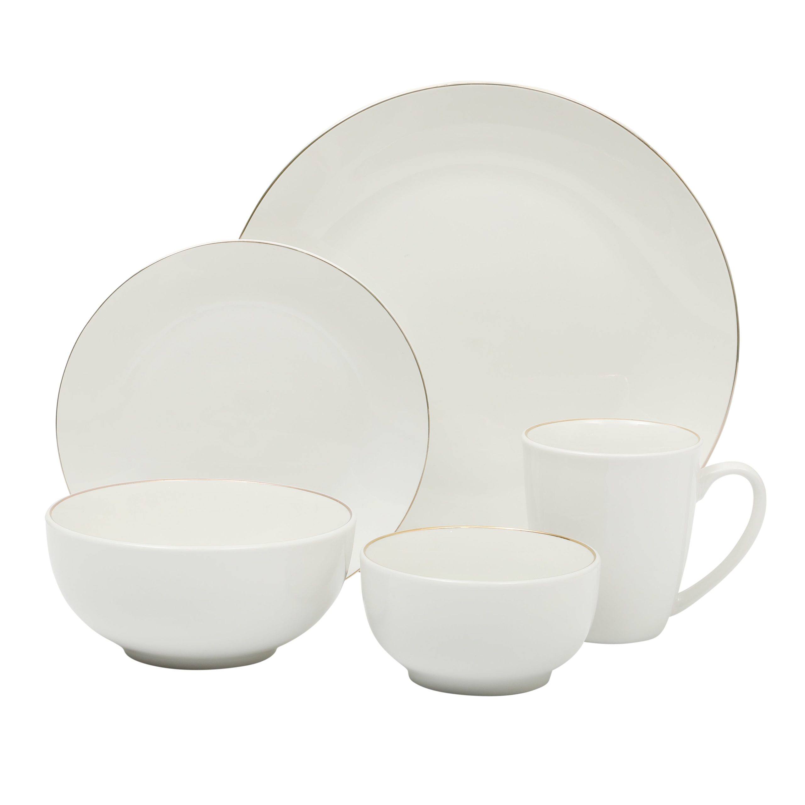 Gibson Home Ogalla 30 Piece Plates, Bowls, & Mugs Dinnerware Set - Service for 6 - White Porcelain W/ Gold Band - Image 6