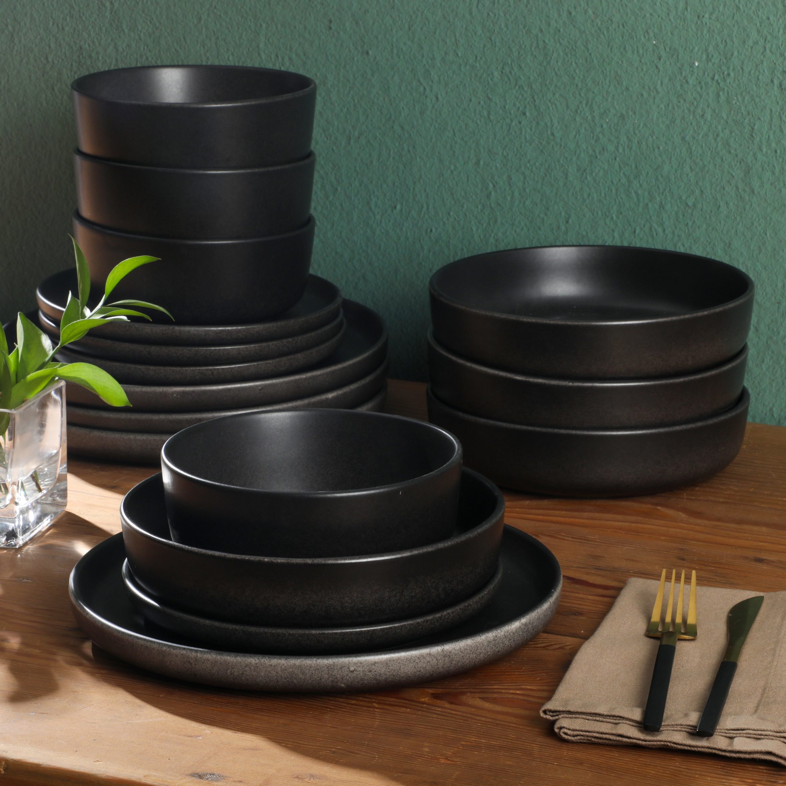 Gibson Elite Pasco 16 Piece (Service for 4) Plates and Bowls Double Bowl Reactive Glaze Dishes Stoneware Ceramic Dinnerware Set - Image 5