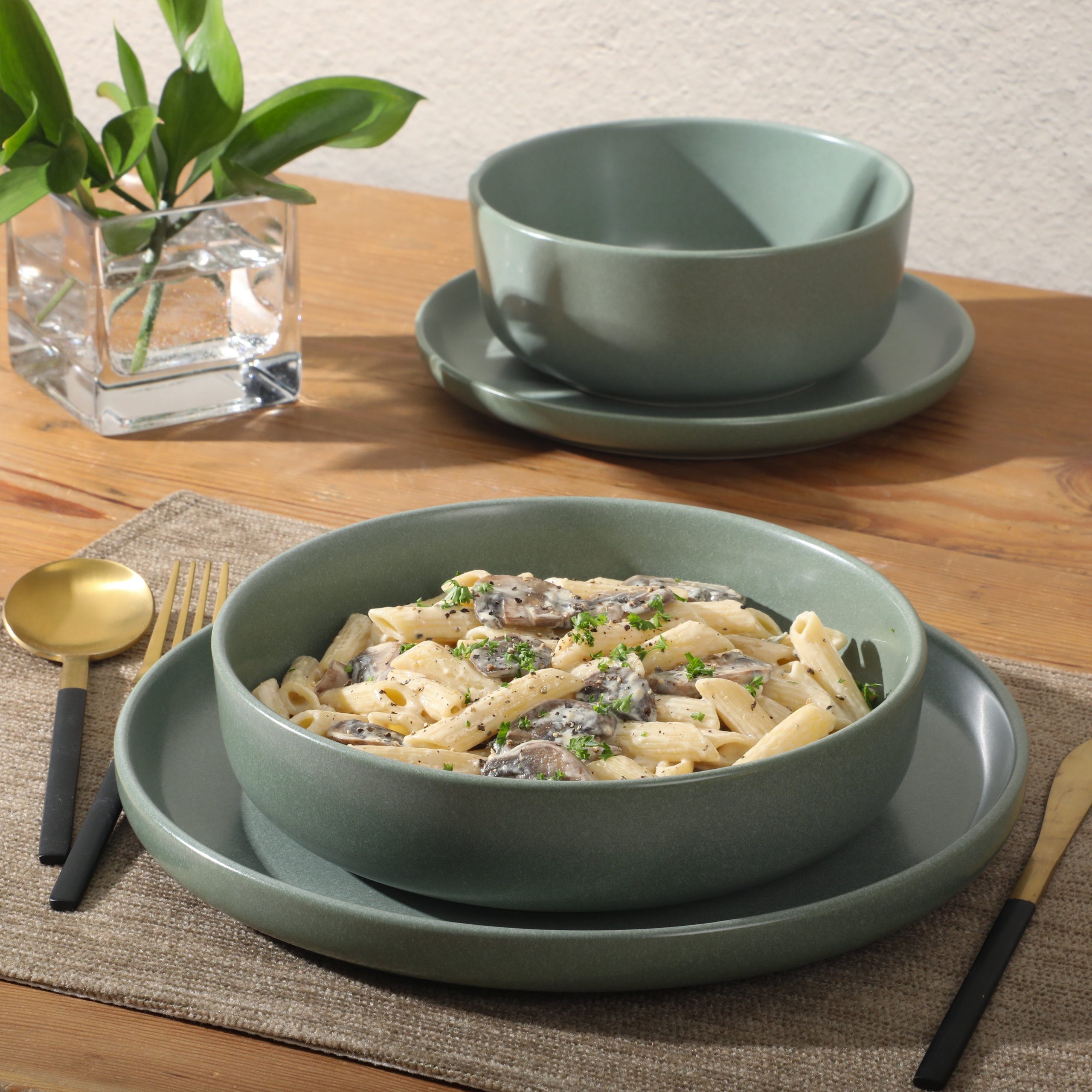 Gibson Elite Pasco 16 Piece (Service for 4) Plates and Bowls Double Bowl Reactive Glaze Dishes Stoneware Ceramic Dinnerware Set - Image 4