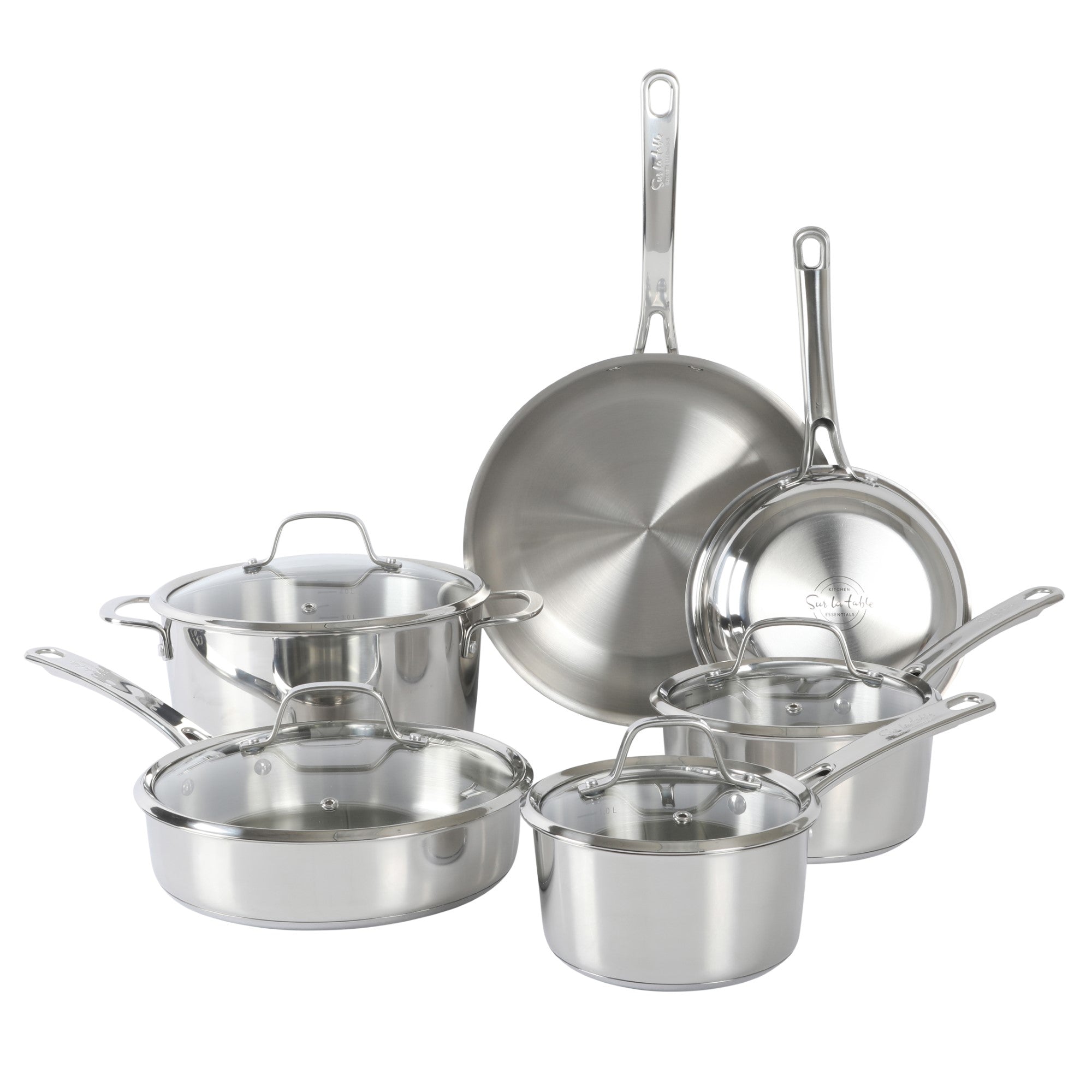 Sur La Table Kitchen Essentials 10 Piece Stainless Steel Non Toxic Pots and Pans Kitchen Cookware Set W/ Triply Encapsulated Base - Induction Safe - Image 13