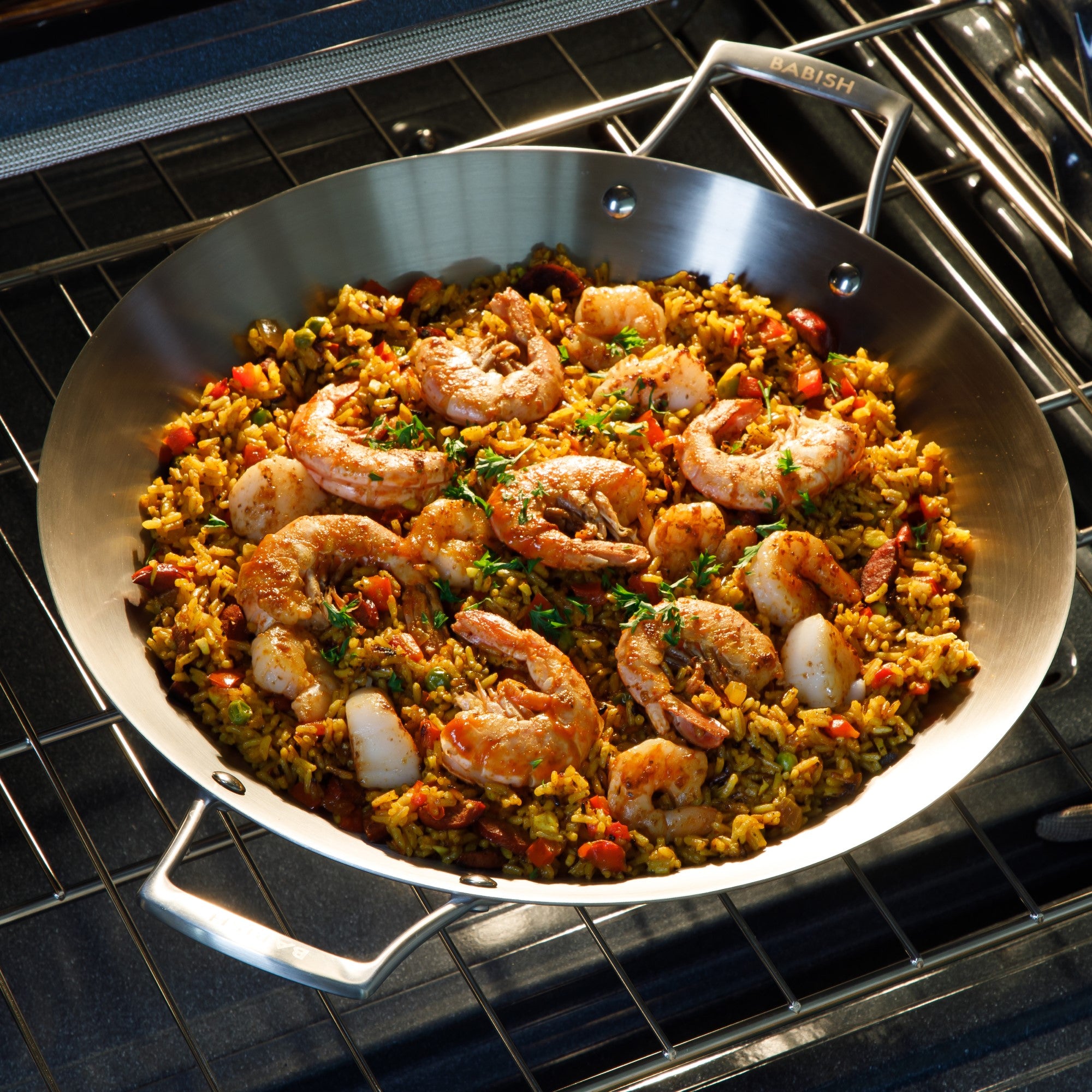 Babish 13 Inch Tri-Ply Stainless Steel Paella Pan, Large Skillet, Griddle, Frying Pan - Induction Safe - Image 11