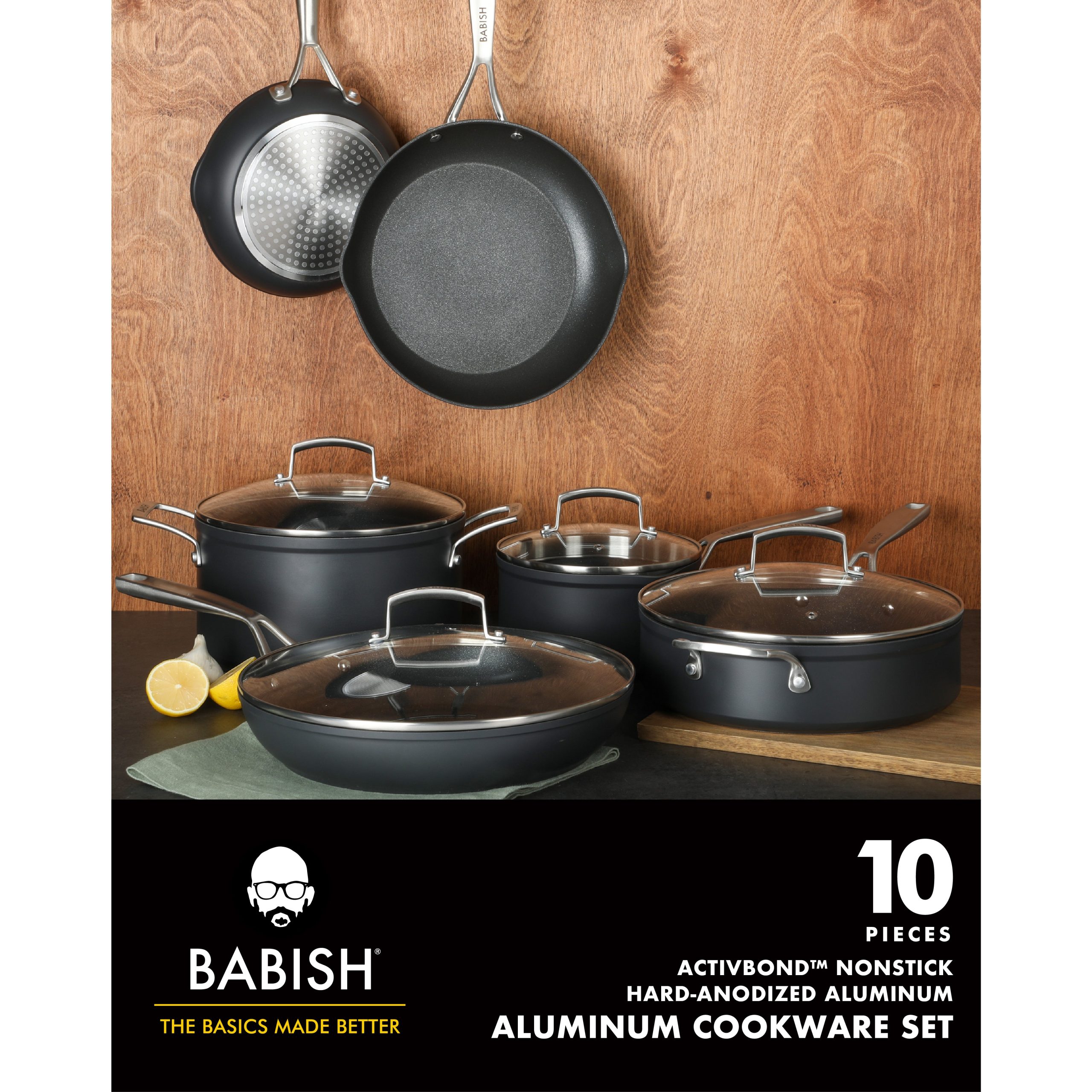 Babish 10 Piece Hard Anodized Titanium Forever Non Stick Technology Durable Pots and Pans Cookware Set - Black - Image 2