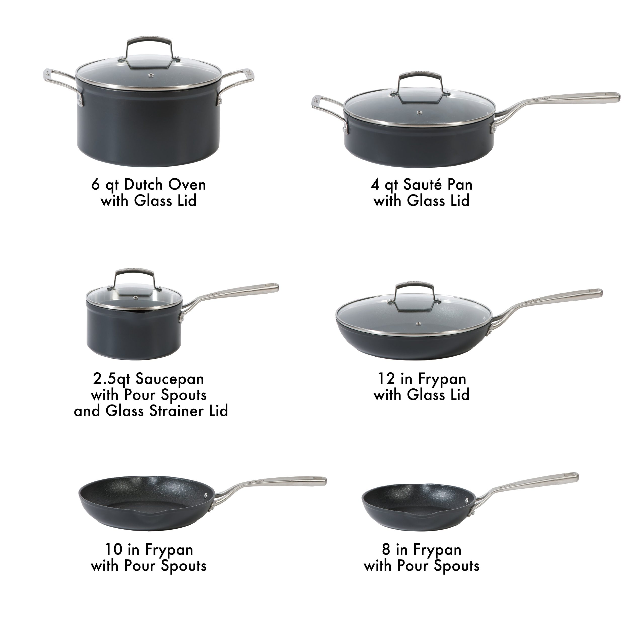 Babish 10 Piece Hard Anodized Titanium Forever Non Stick Technology Durable Pots and Pans Cookware Set - Black - Image 3