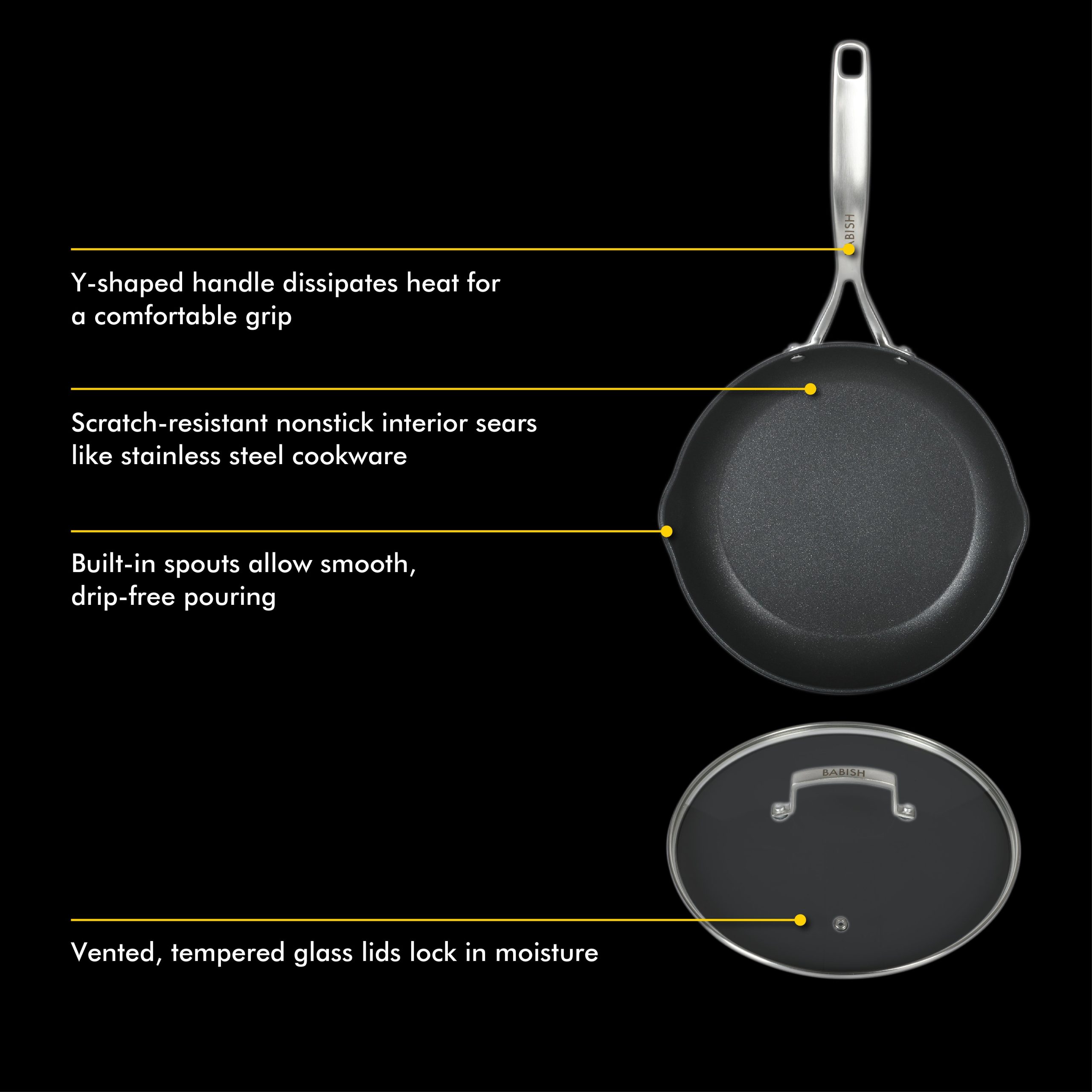 Babish 10 Piece Hard Anodized Titanium Forever Non Stick Technology Durable Pots and Pans Cookware Set - Black - Image 7