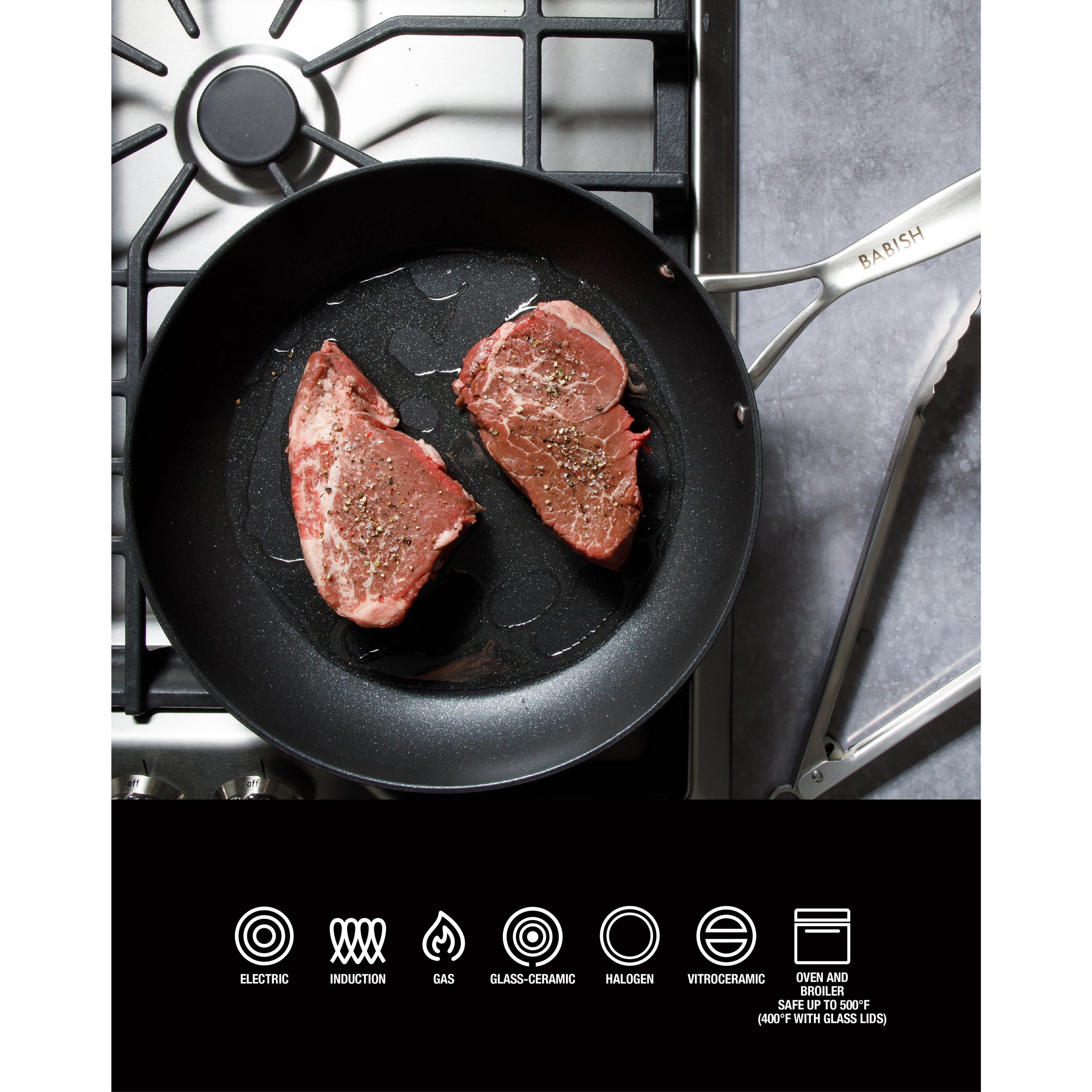 Babish 10 Piece Hard Anodized Titanium Forever Non Stick Technology Durable Pots and Pans Cookware Set - Black - Image 8