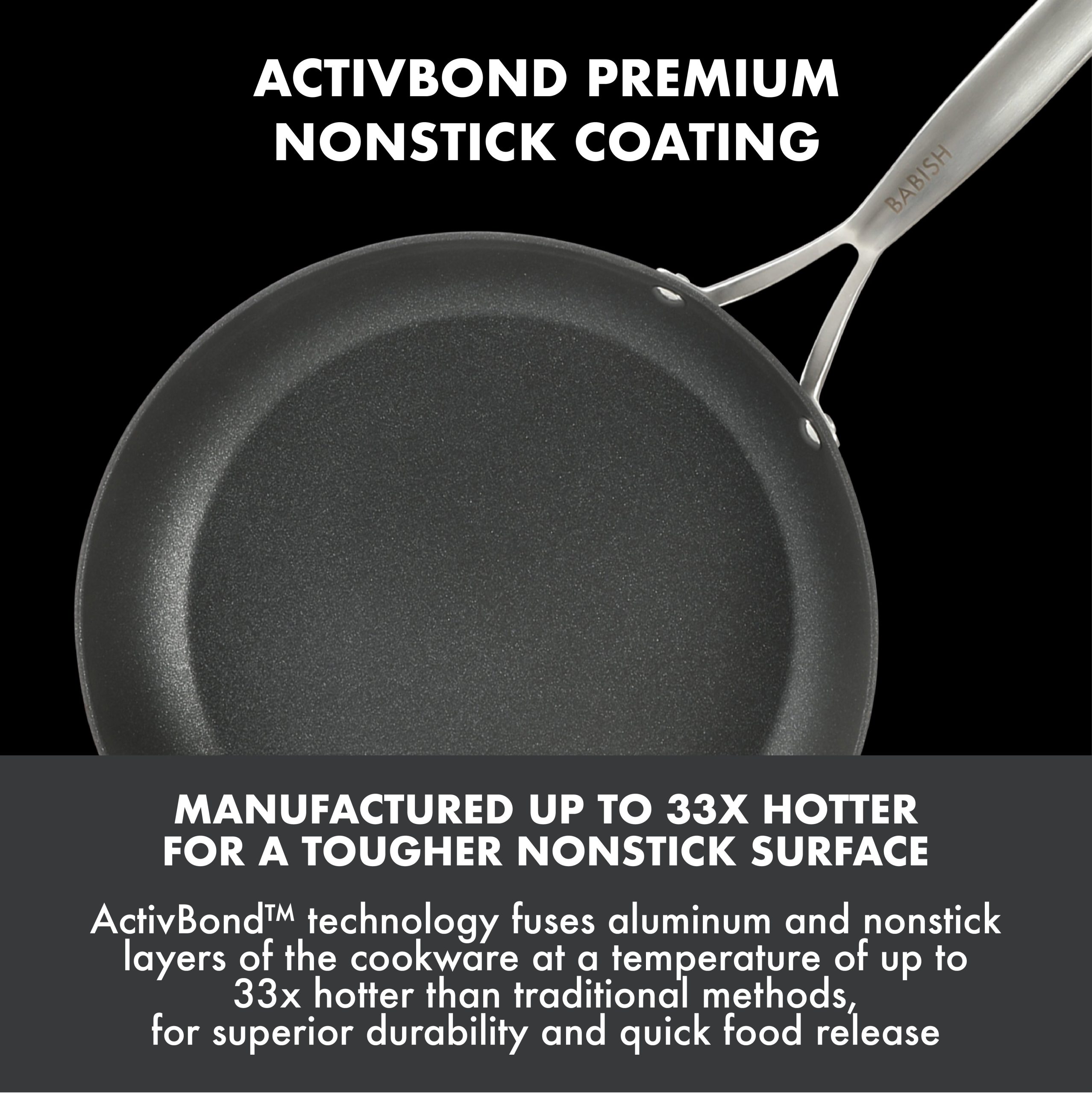 Babish 2 Piece 8 and 10 Inch Fry Pan Hard Anodized Titanium Forever Non Stick Technology Durable Frying Pans Set - Black - Image 4
