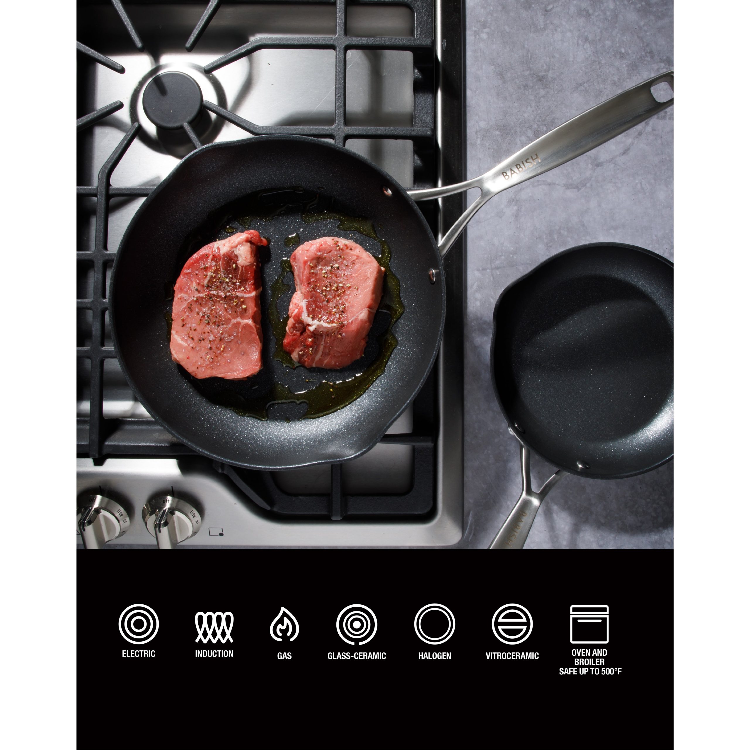 Babish 2 Piece 8 and 10 Inch Fry Pan Hard Anodized Titanium Forever Non Stick Technology Durable Frying Pans Set - Black - Image 7