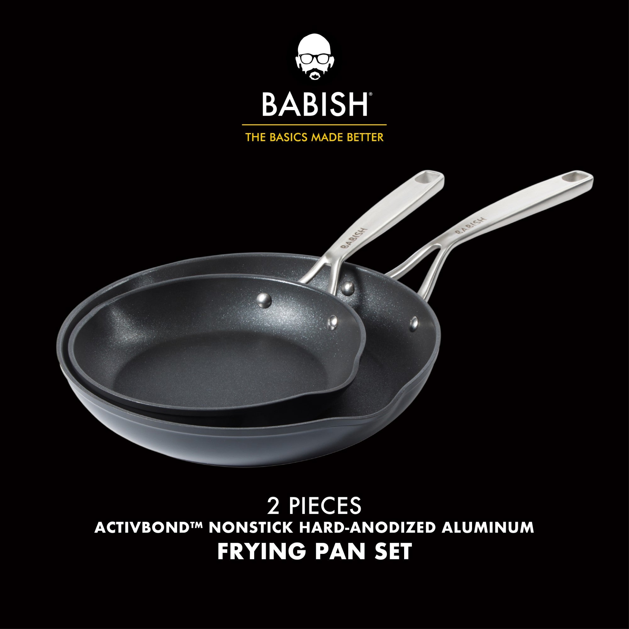 Babish 2 Piece 8 and 10 Inch Fry Pan Hard Anodized Titanium Forever Non Stick Technology Durable Frying Pans Set - Black - Image 8