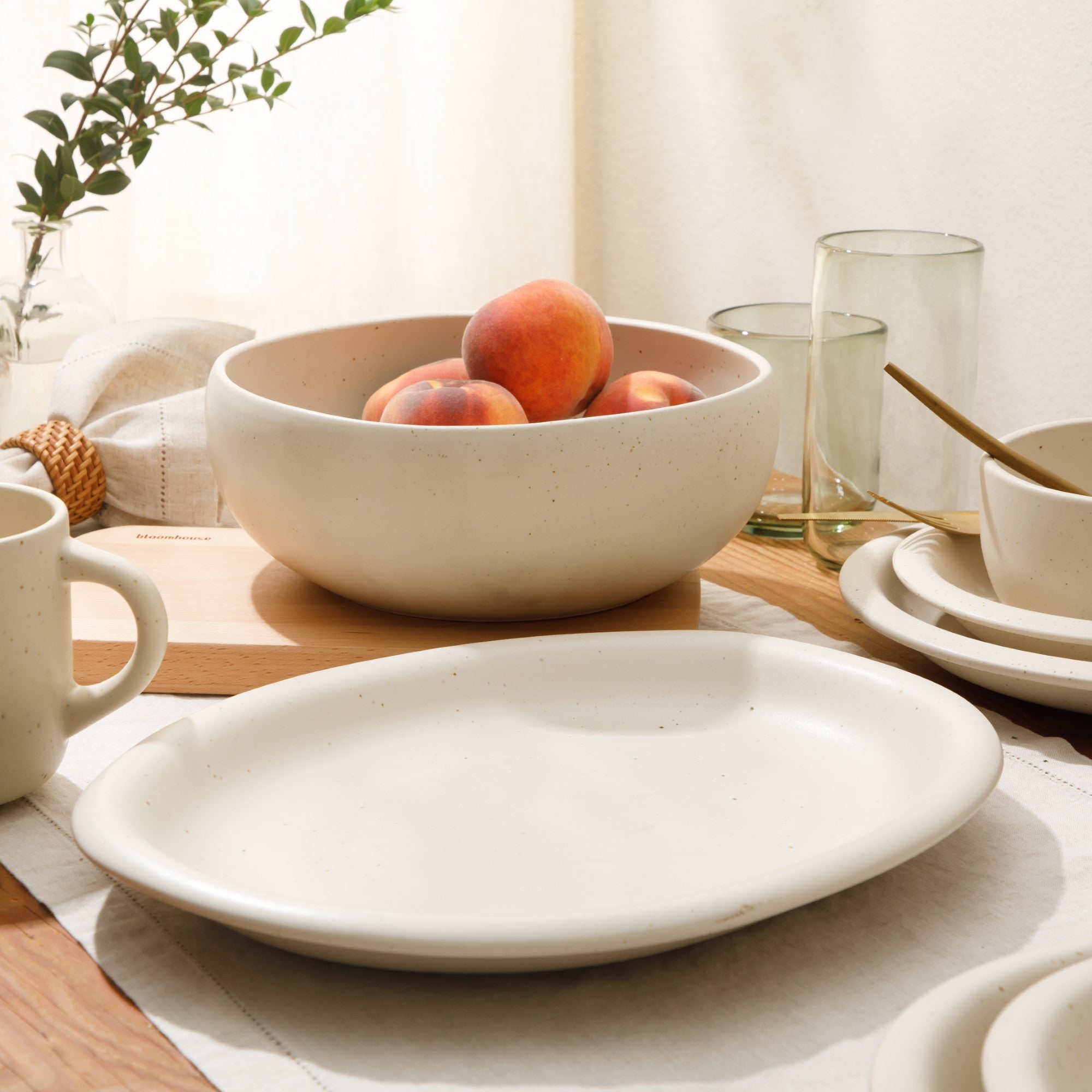 Bloomhouse Corsica Clay 2 Piece Oval Platter and Bowl Serving Set - Sea Salt White - Image 5