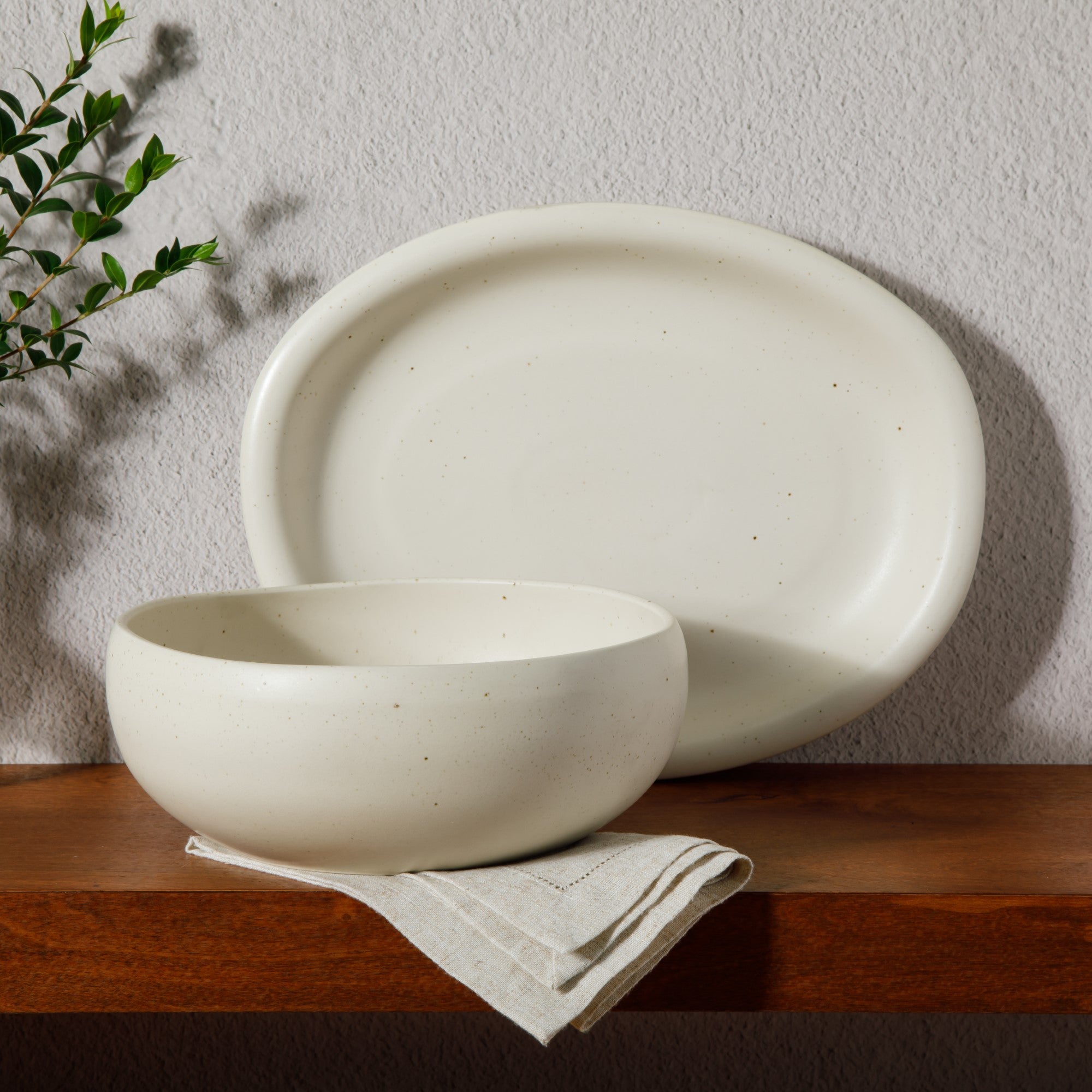 Bloomhouse Corsica Clay 2 Piece Oval Platter and Bowl Serving Set - Sea Salt White - Image 7