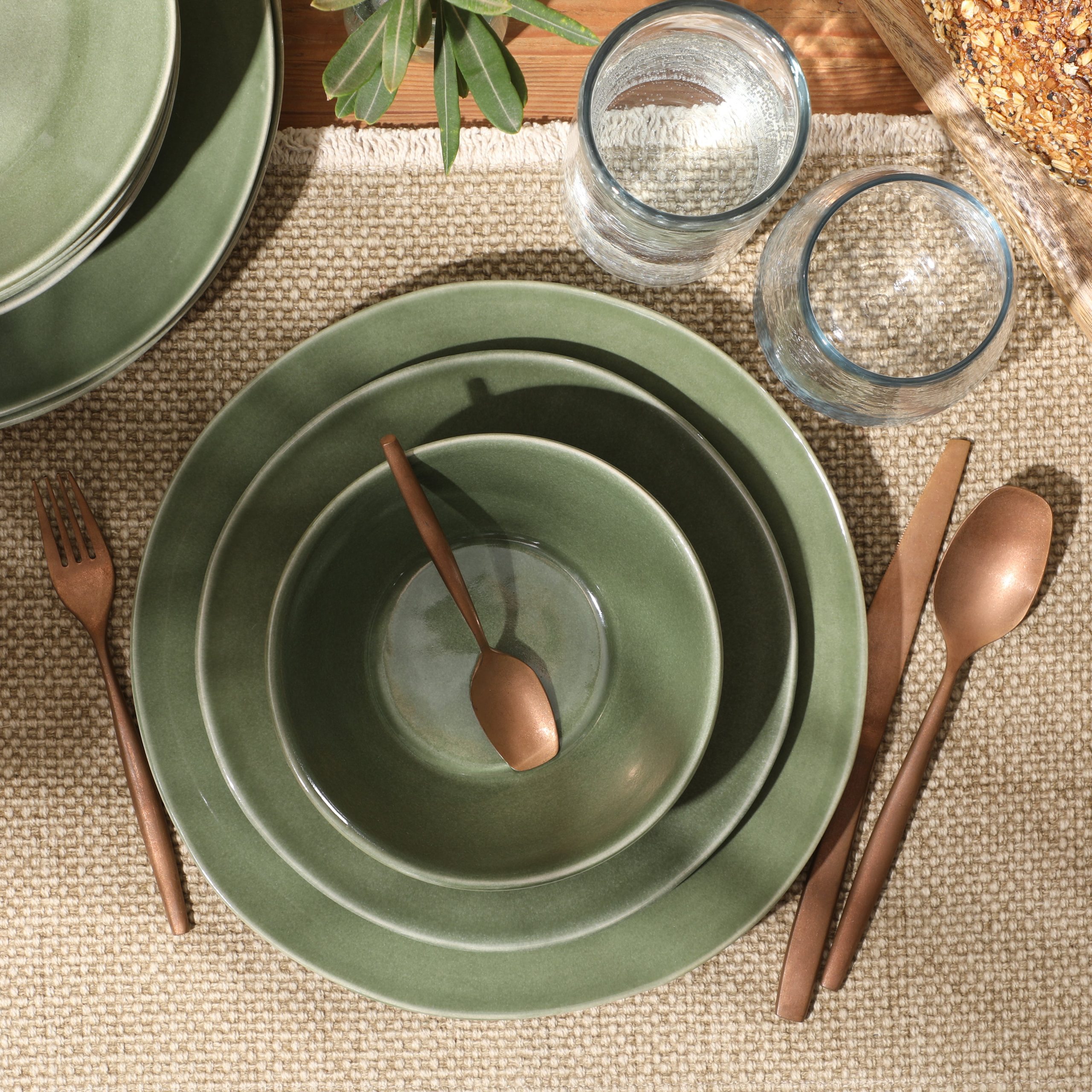 Bloomhouse Montecito Breeze 16 Piece (Service for 4) Double Plates and Bowls Stoneware Reactive Glaze Dinnerware Set - Image 8