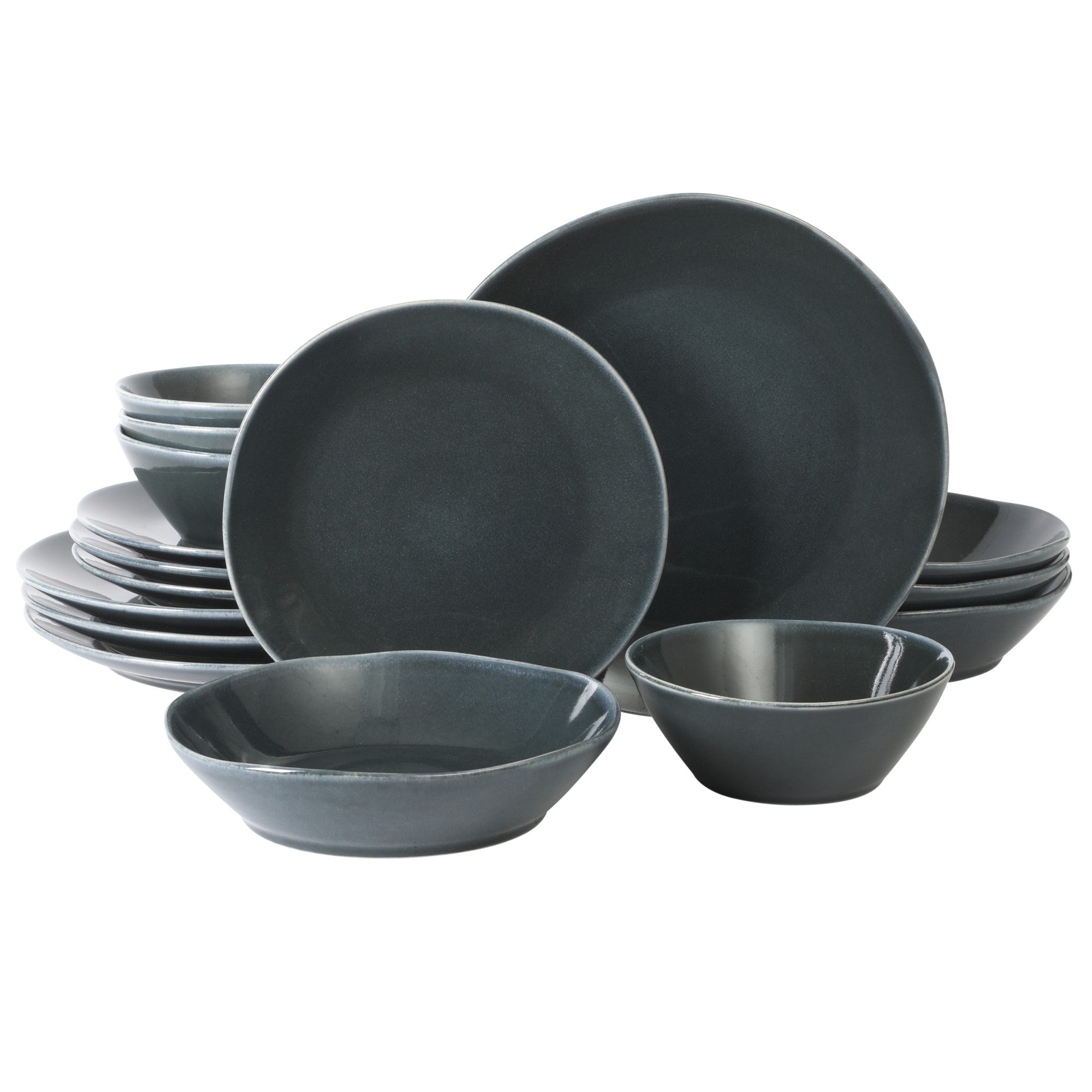 Bloomhouse Montecito Breeze 16 Piece (Service for 4) Double Plates and Bowls Stoneware Reactive Glaze Dinnerware Set - Image 13