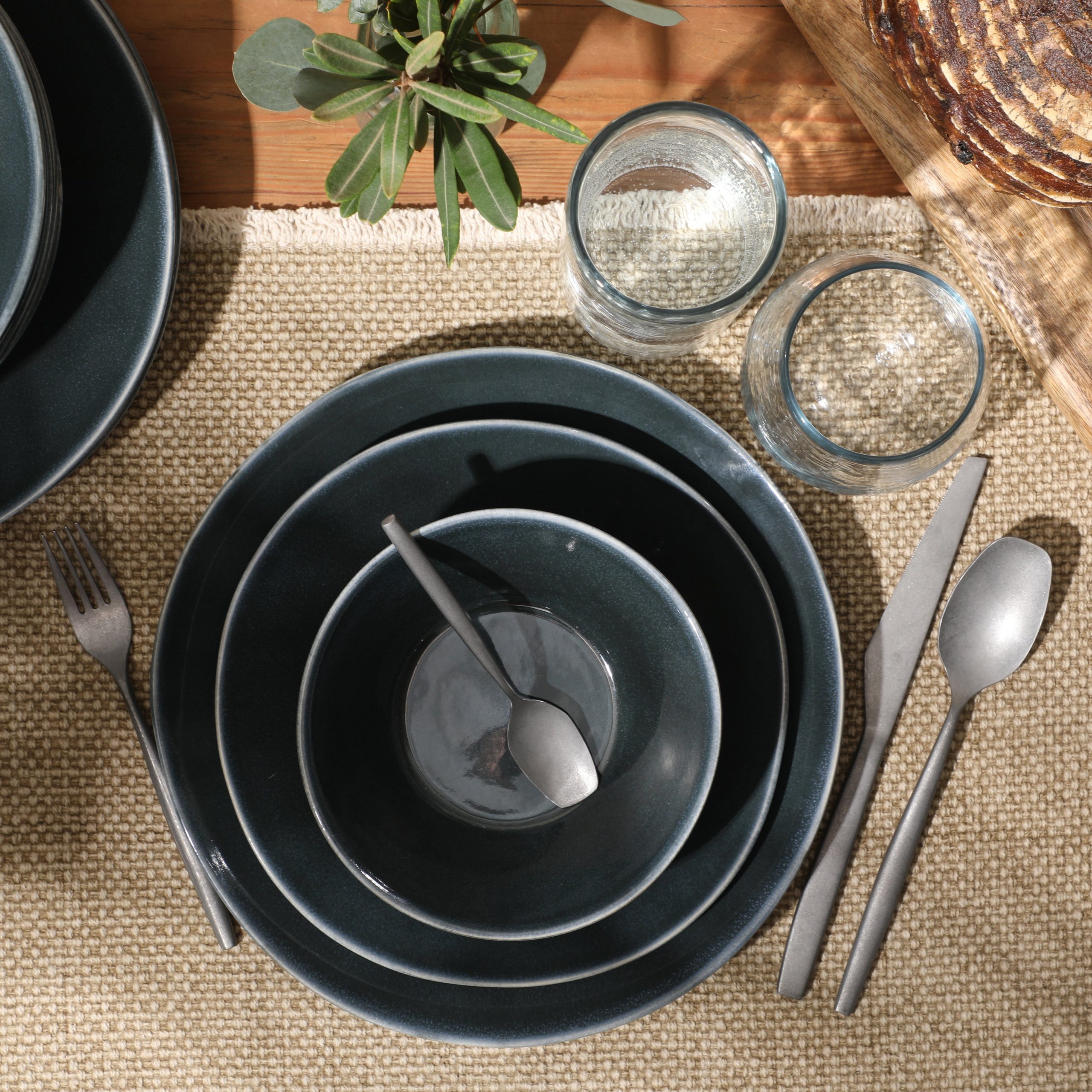 Bloomhouse Montecito Breeze 16 Piece (Service for 4) Double Plates and Bowls Stoneware Reactive Glaze Dinnerware Set - Image 14