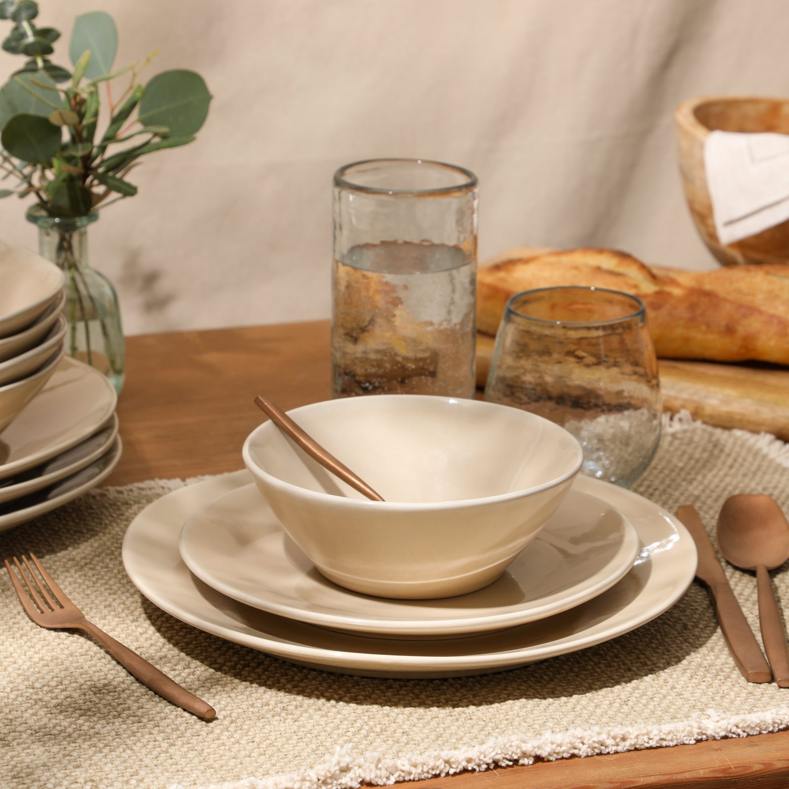 Bloomhouse Montecito Breeze 16 Piece (Service for 4) Double Plates and Bowls Stoneware Reactive Glaze Dinnerware Set - Image 3