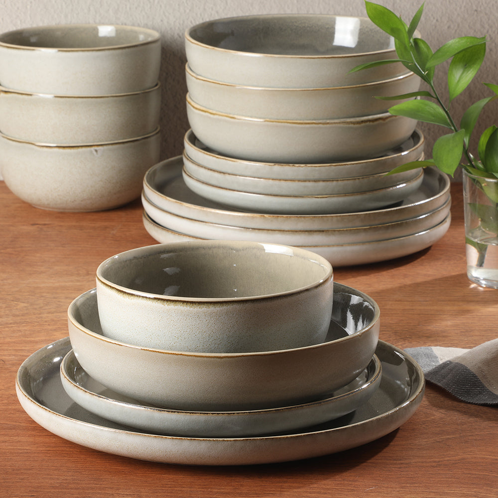 Gibson Elite Sunveil 16 Piece (Service for 4) Plates and Bowls Reactive Glaze Round Dishes Stoneware Ceramic Dinnerware Set - Image 7