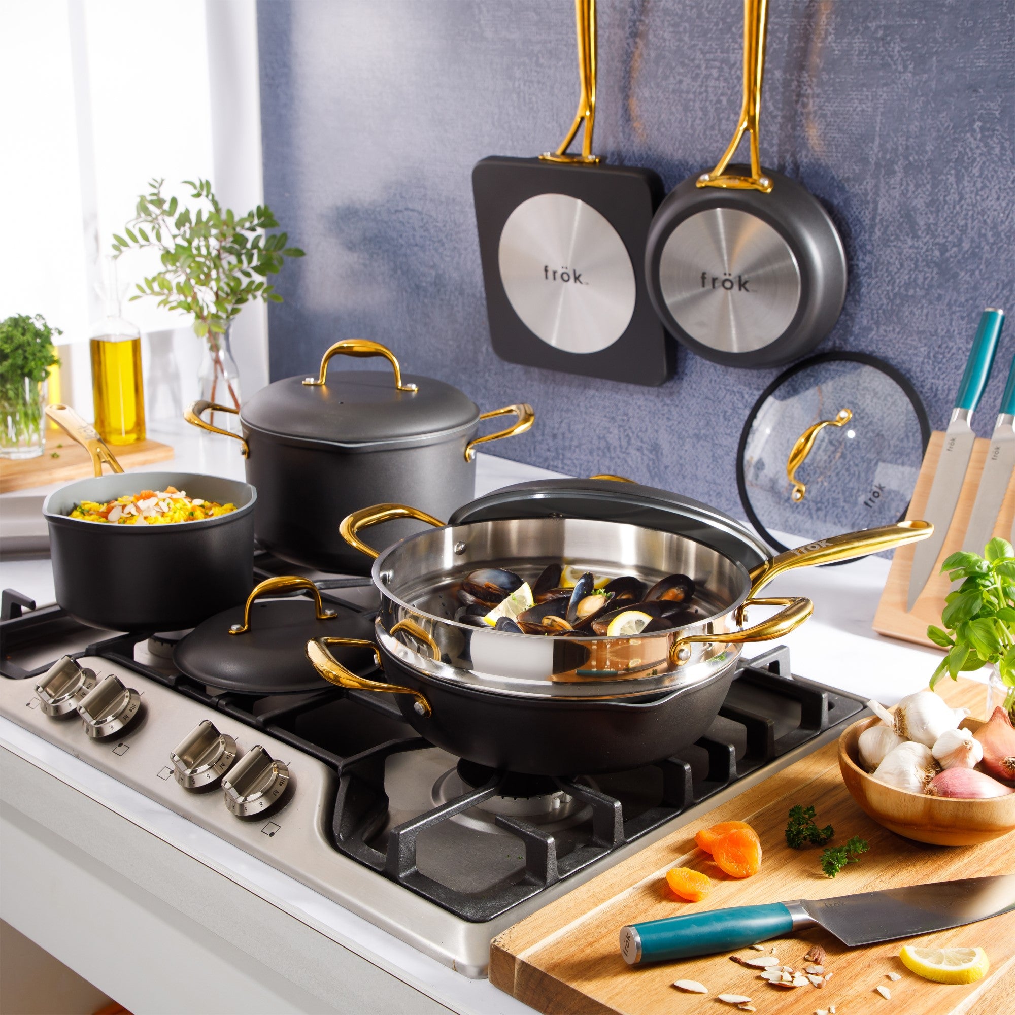 Frok 10 Piece Pots and Pans 4MM Thick Quick Heat Aluminum Cookware Set W/ Premium PFA Free Ceramic Nonstick Interior & Heat Resistant Exterior - Induction - Image 15