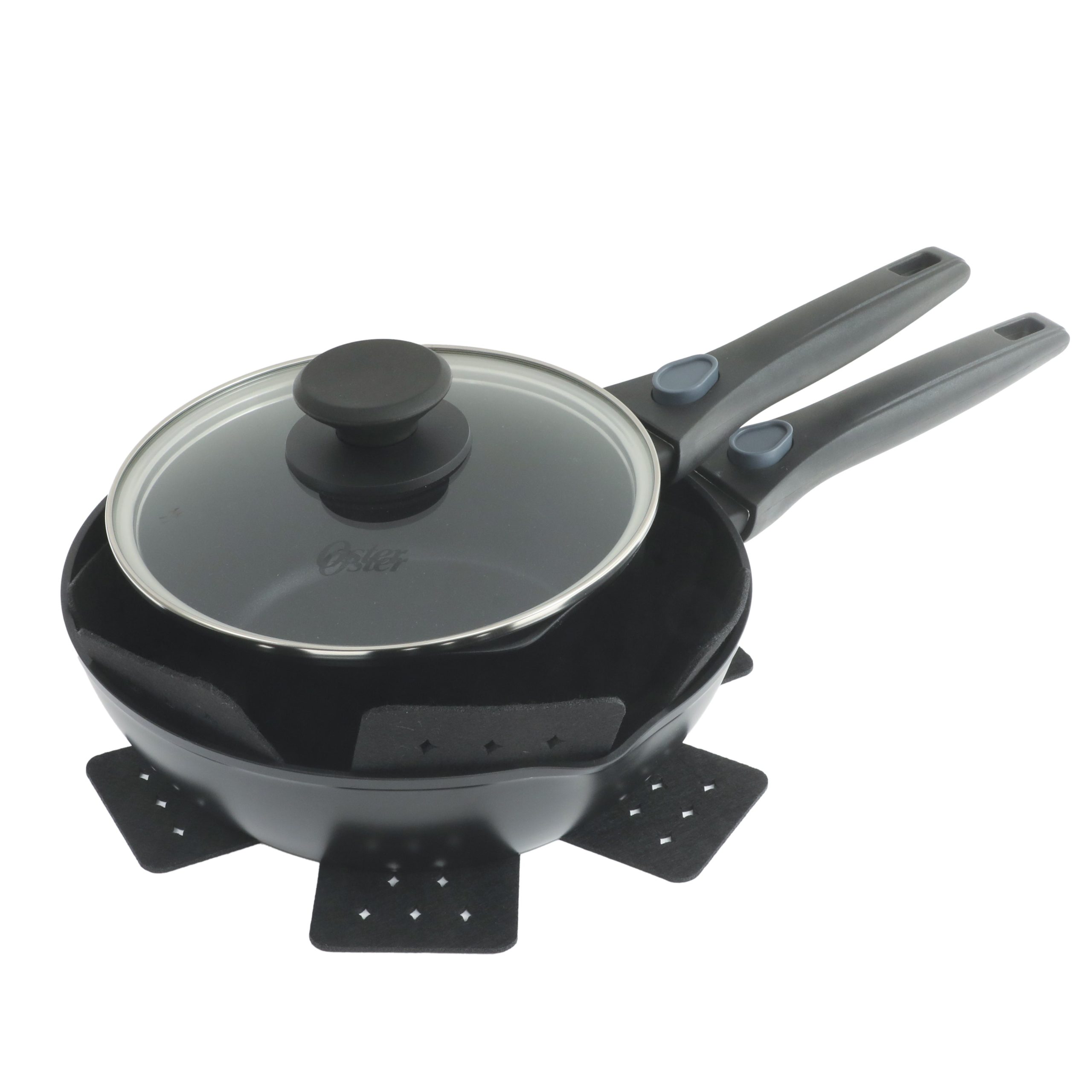 Oster SmartHandle Advance 13-Piece Ceramic Nonstick Cookware Set – Matte Black Finish, Gray Interior, Induction Base, Detachable Handles, Oven & Dishwasher Safe, With Utensils & Pan Protectors - Image 4