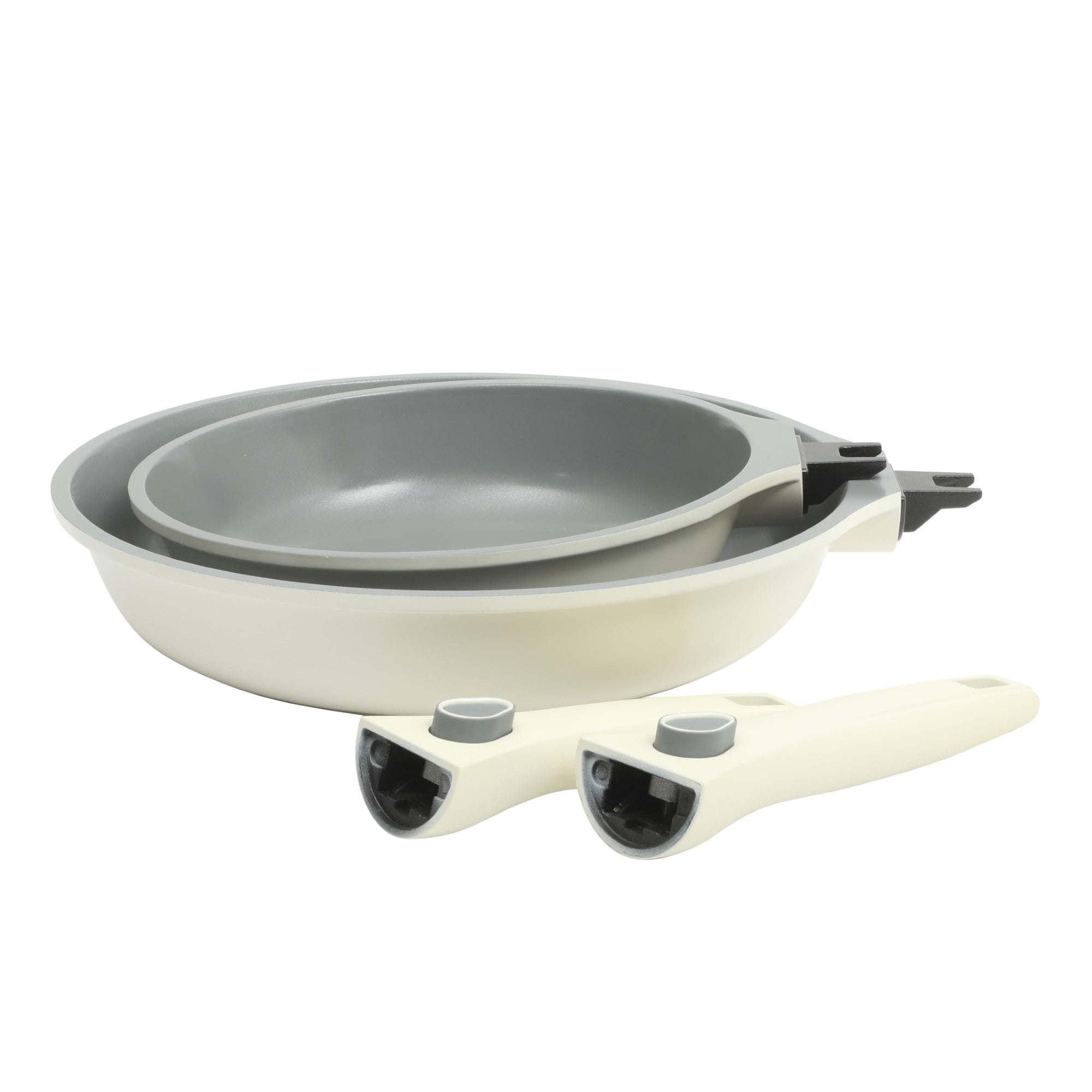 Sur La Table Kitchen Essentias Craft Studio Cast Aluminum Detachable Handle 8 and 10 Inch Fry Pan Set With PFA Free Premium Ceramic Non Stick Removable Handle Skillet Set - Induction Safe -Eggshell White - Image 4