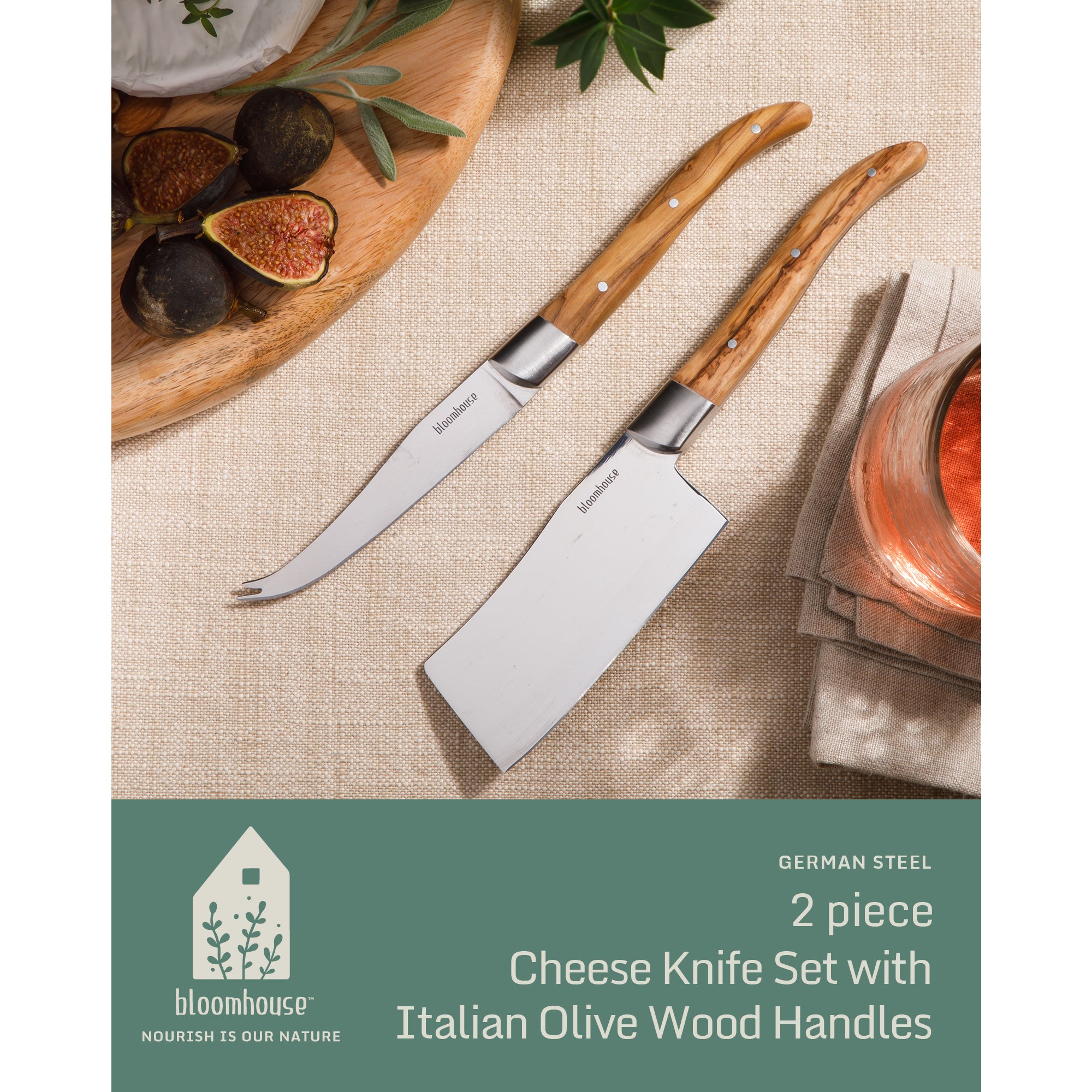 Bloomhouse 2-Piece German Steel Cheese Knife Set with Olive Wood Handles – Artisan Soft & Hard Cheese Knives for Charcuterie, Grazing Boards & Entertaining - Image 3