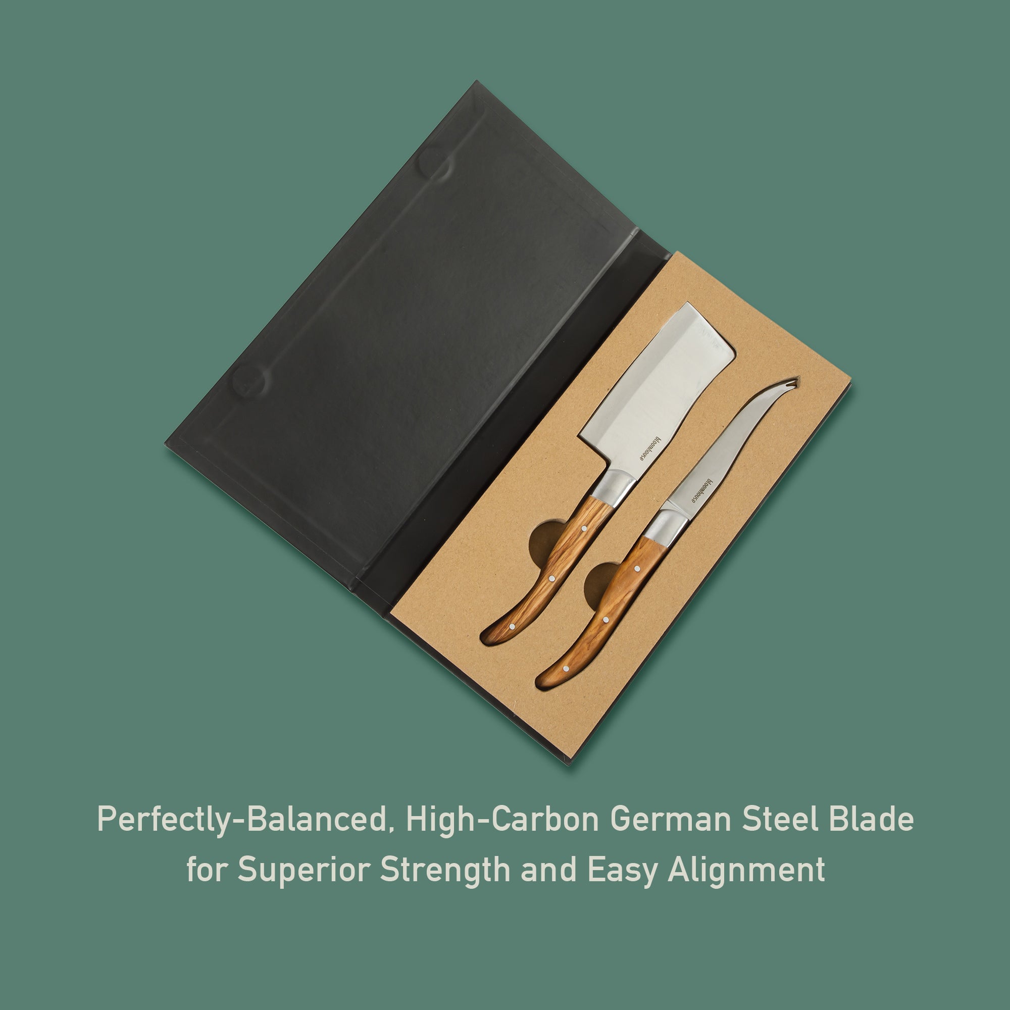Bloomhouse 2-Piece German Steel Cheese Knife Set with Olive Wood Handles – Artisan Soft & Hard Cheese Knives for Charcuterie, Grazing Boards & Entertaining - Image 6