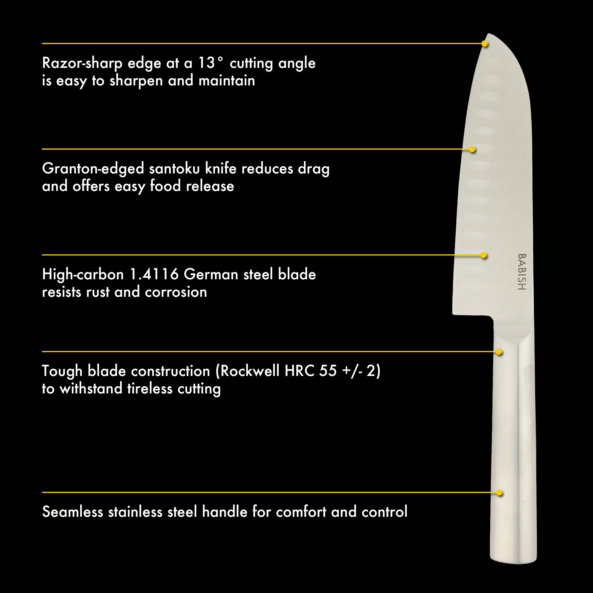 Babish 6.5-Inch Santoku Knife – High-Carbon 1.4116 German Steel Kitchen Knife, Full-Tang Razor Sharp Blade for Chopping, Slicing, Dicing & Precision Prep - Image 3