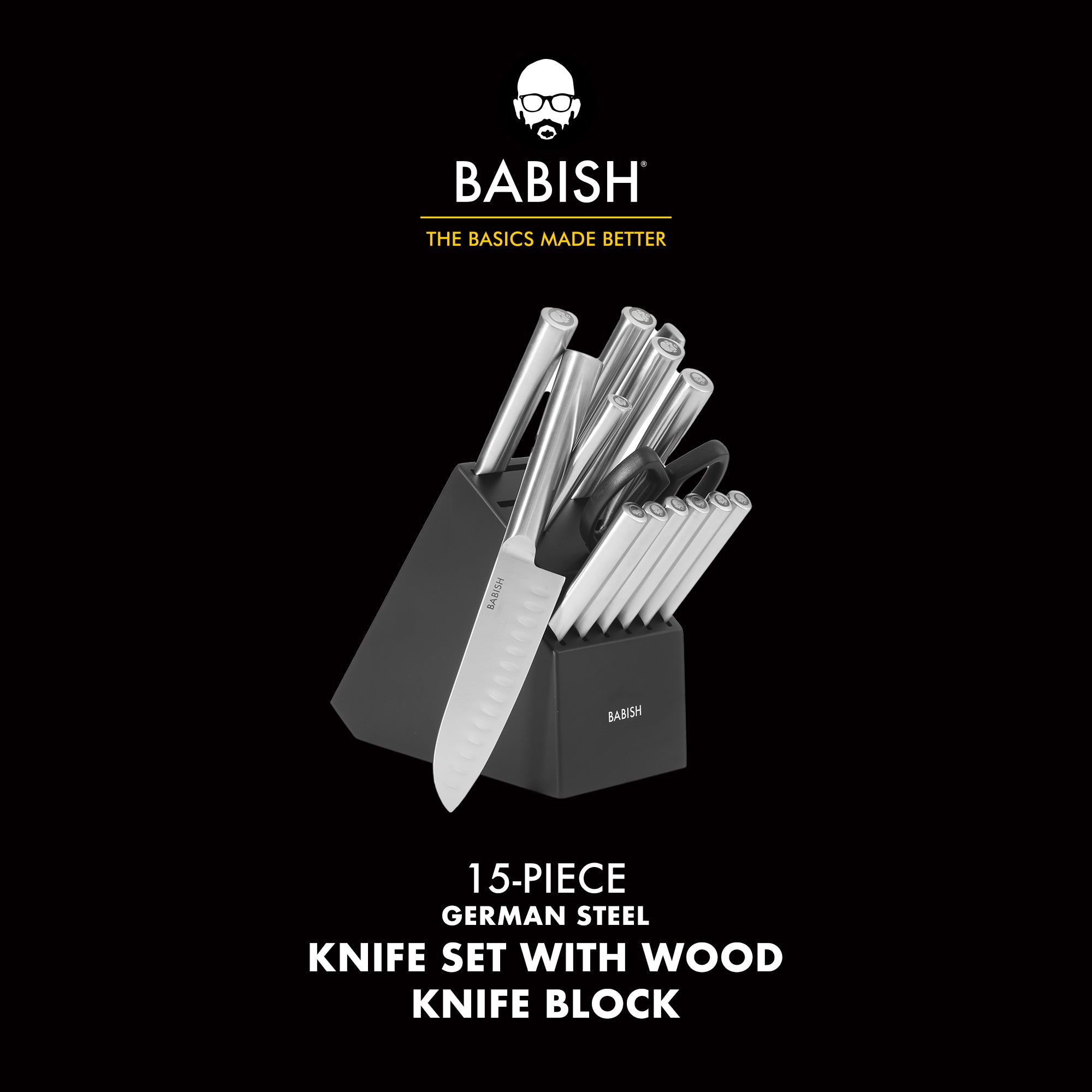 Babish High-Carbon 1.4116 German Steel 15 Piece Full Tang Forged Cutlery Kitchen Knife Block Set - Stainless Steel - Image 2