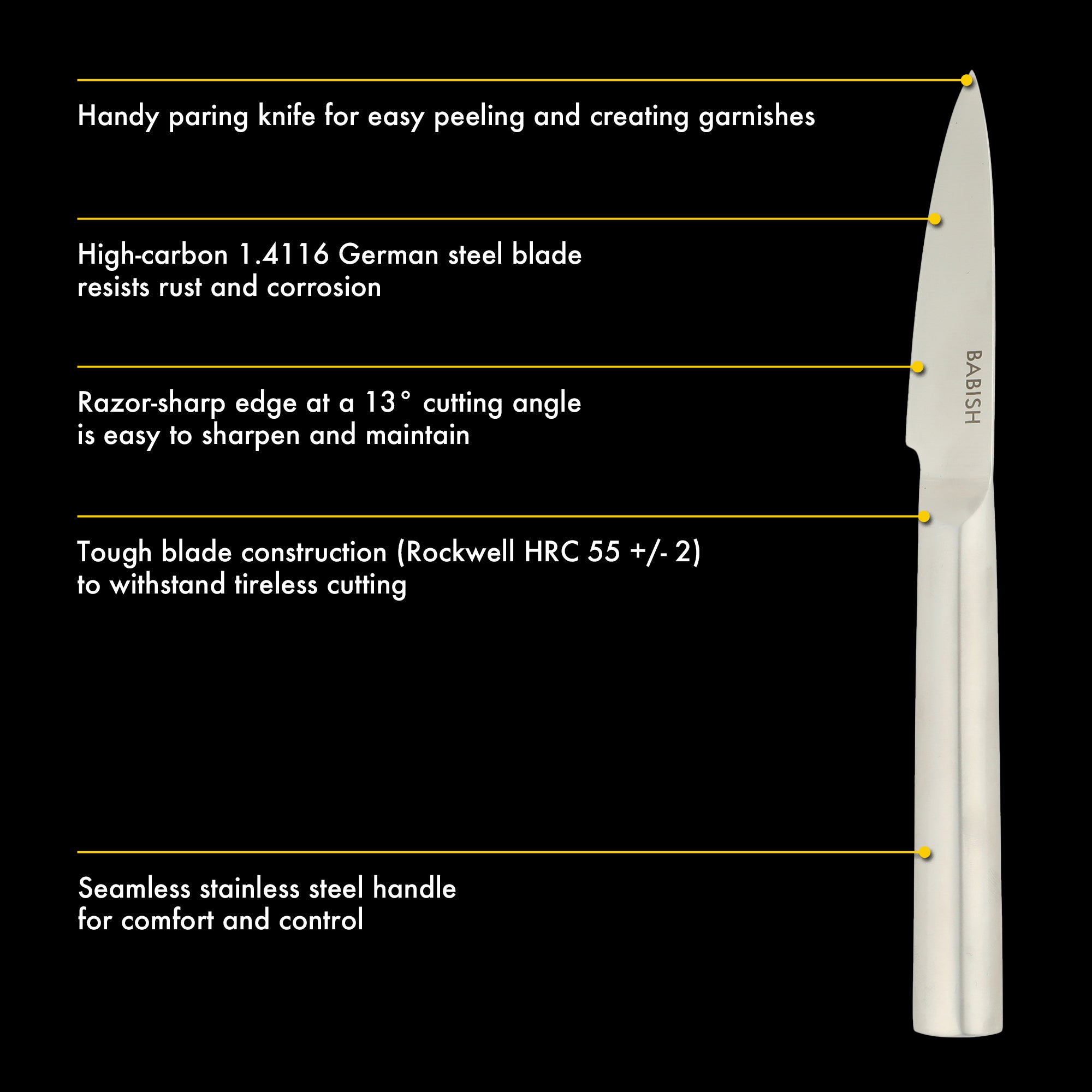 Babish 1.4116 German Stainless Steel Paring Knife – 3.5-Inch Precision Kitchen Knife for Peeling, Trimming & Prep Work, Full-Tang Blade - Image 3