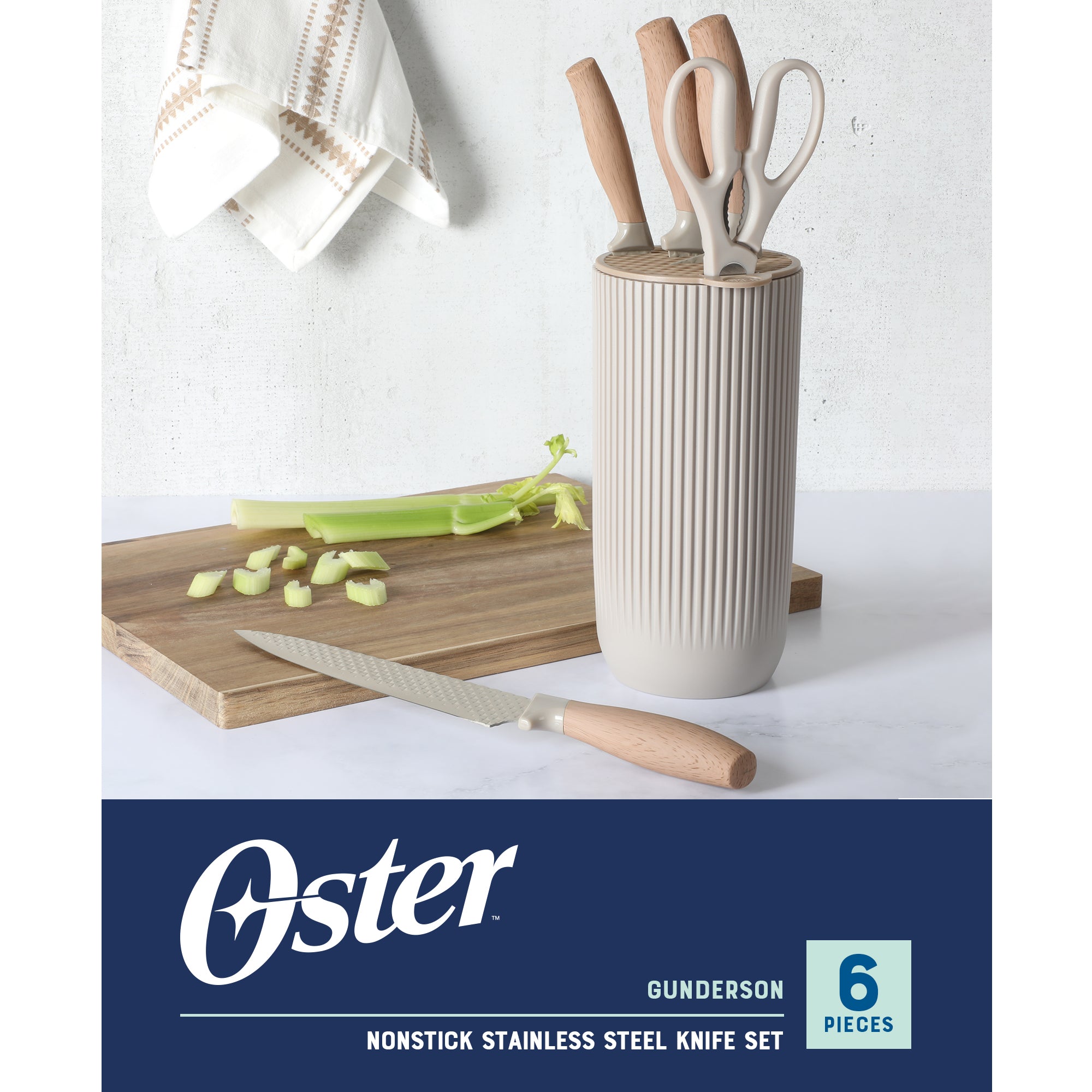 Oster Gunderson 6-Piece Kitchen Knife Block Set. Stainless Steel Kitchen Knife Set - Image 3