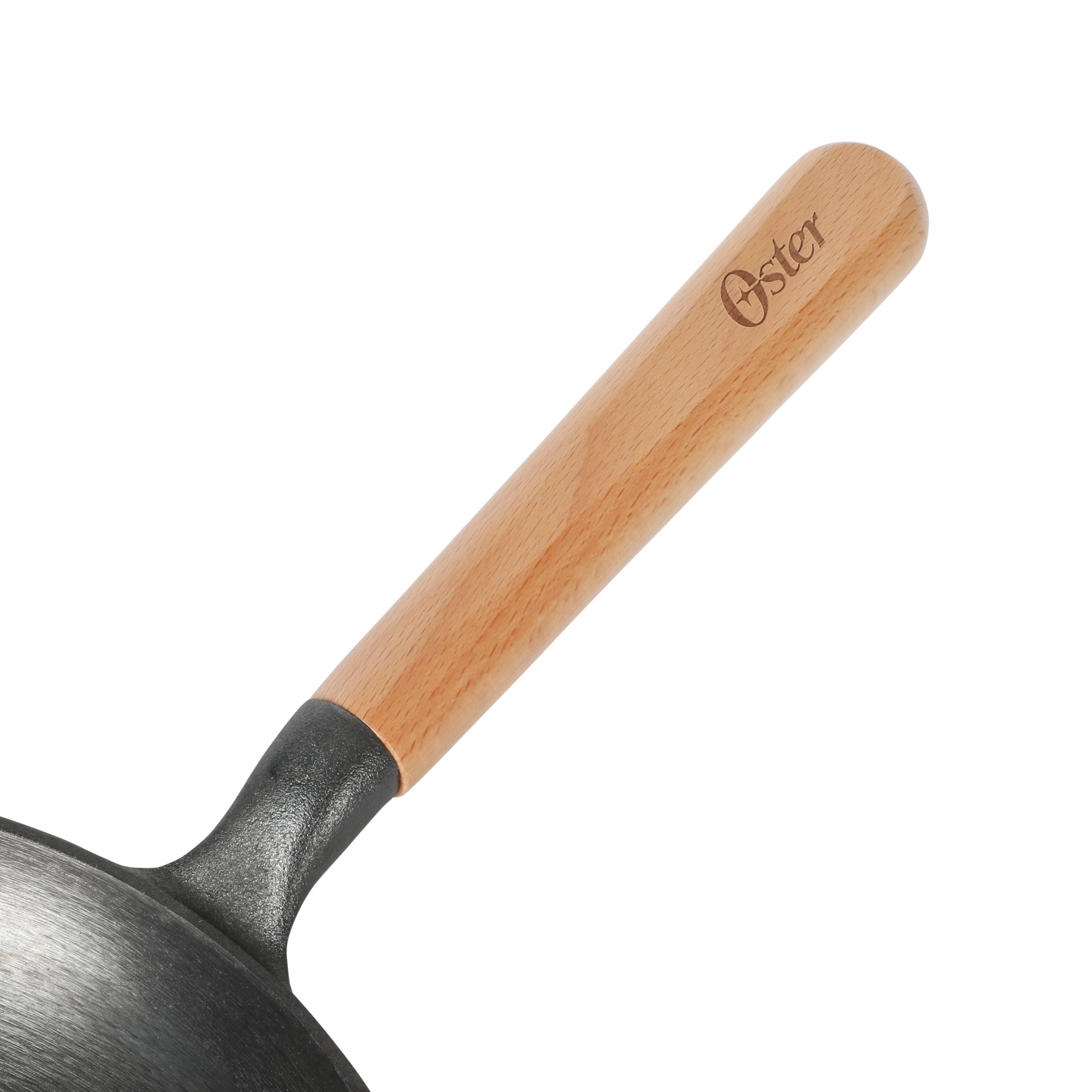 Oster Platinum Flintfield 9.5 Inch Pre-Seasoned Cast Iron Skillet with Wood Handle, Natural Nonstick Lightweight Cast Iron Frying Pan for Searing, Sautéing & Everyday Cooking - Image 5