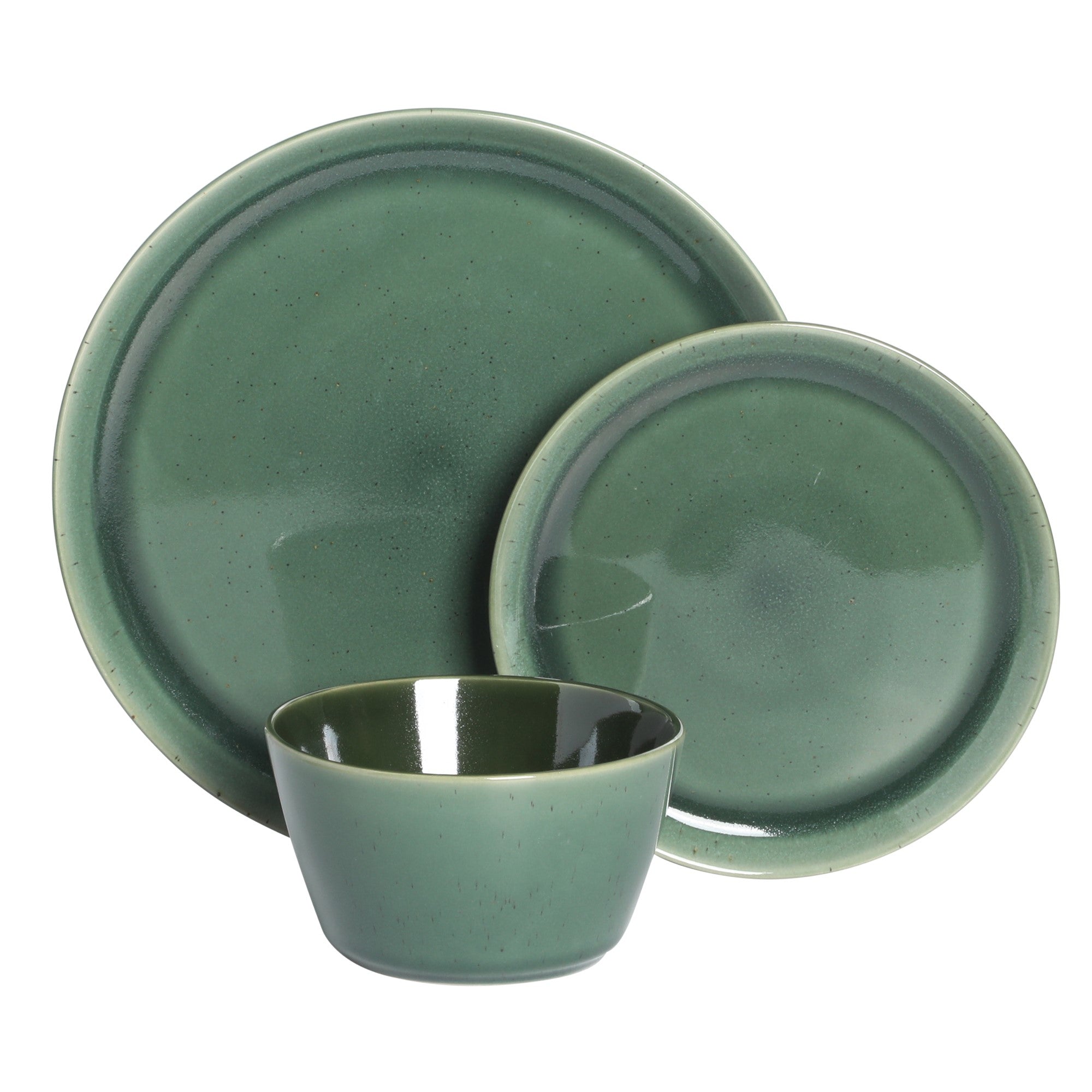 Gibson Elite 12 Piece (Service for 4) Fern Canyon Plates and Bowls Reactive Glaze Modern Coupe Round Dishes Stoneware Ceramic Dinnerware Set - Glossy Green - Image 4
