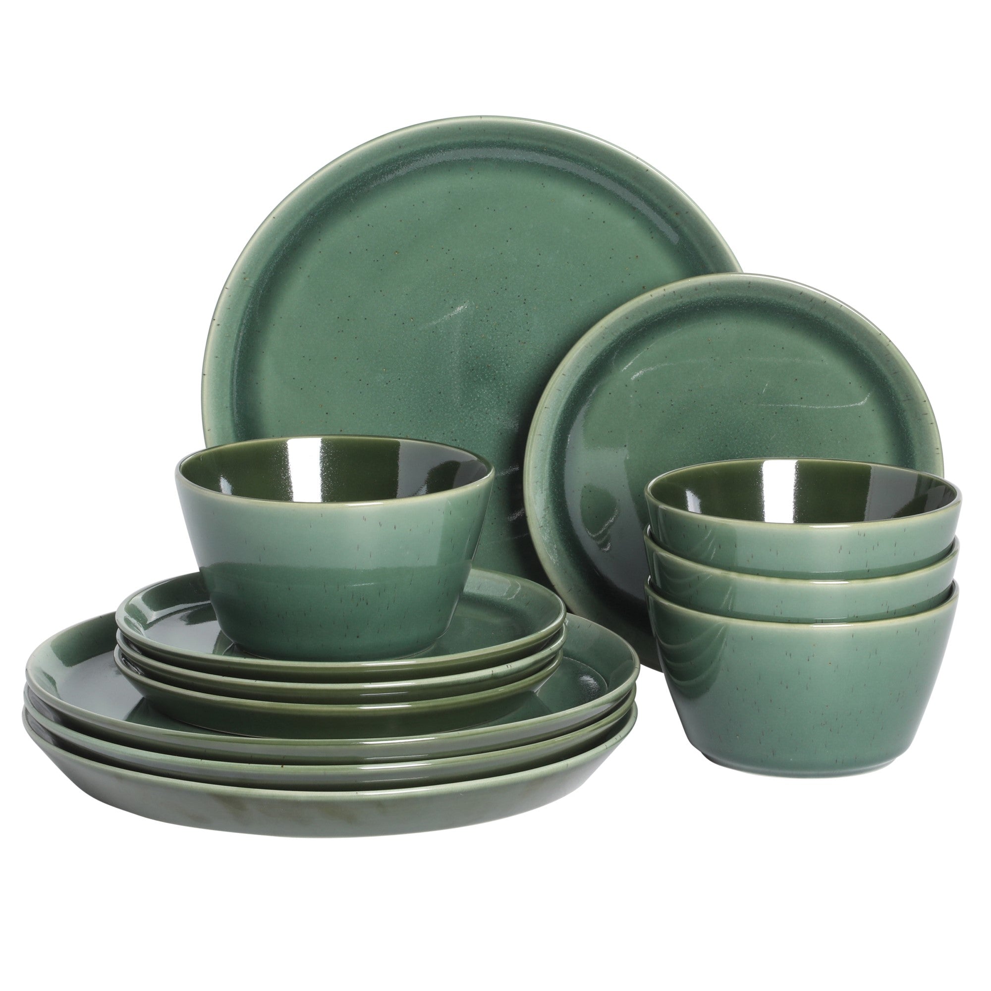 Gibson Elite 12 Piece (Service for 4) Fern Canyon Plates and Bowls Reactive Glaze Modern Coupe Round Dishes Stoneware Ceramic Dinnerware Set - Glossy Green - Image 5