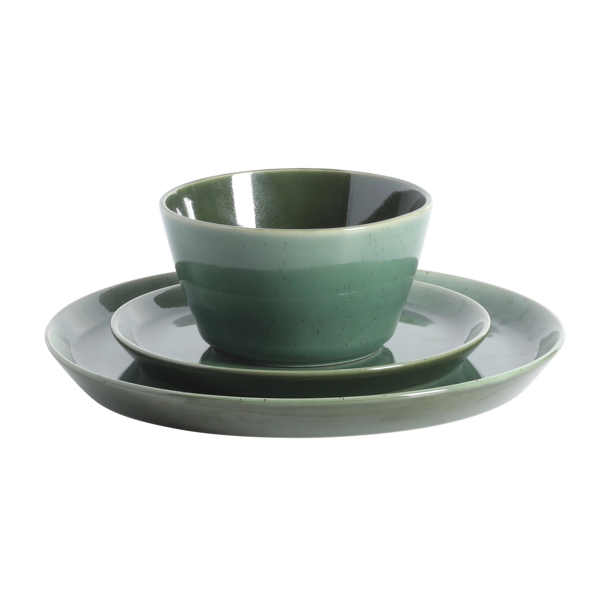 Gibson Elite 12 Piece (Service for 4) Fern Canyon Plates and Bowls Reactive Glaze Modern Coupe Round Dishes Stoneware Ceramic Dinnerware Set - Glossy Green - Image 10