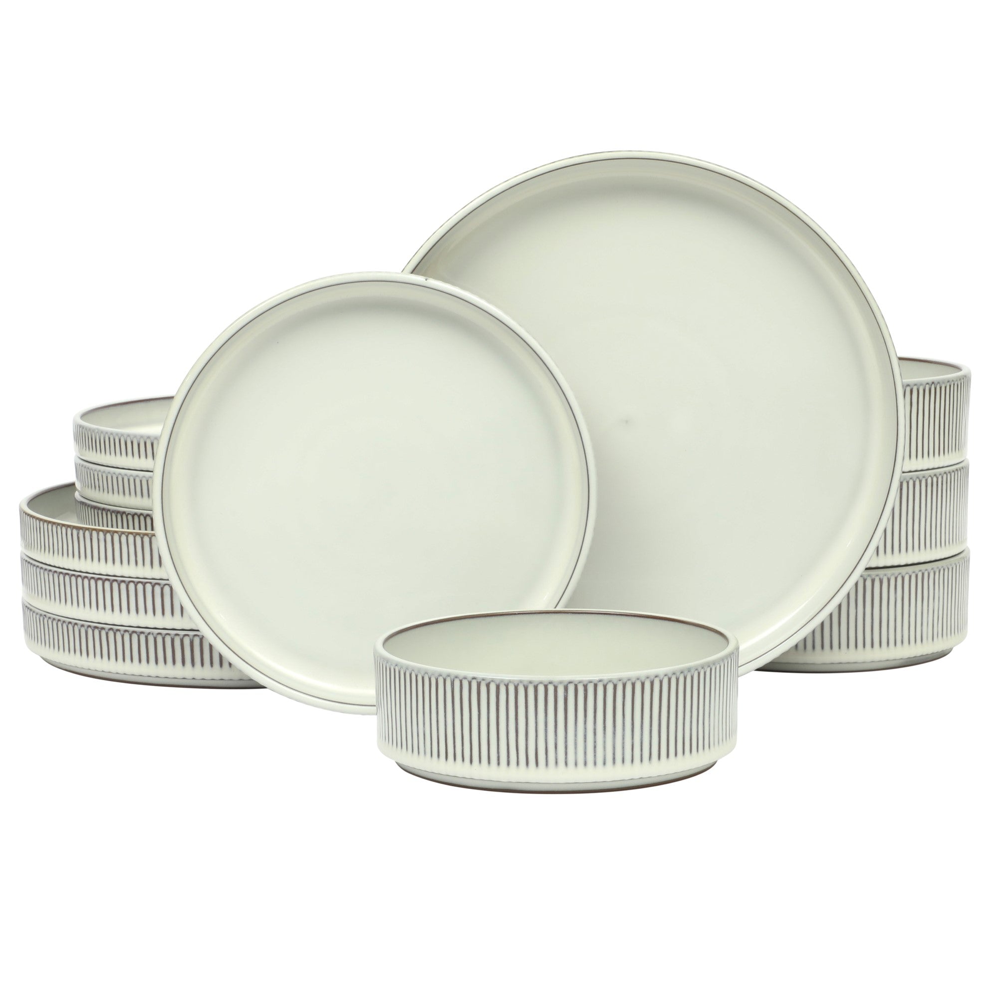 Gibson Elite Townscape 12 Piece (Service for 4) Plates and Bowls Reactive Glaze Embossed Round Dishes Terracotta Dinnerware Set - Image 14