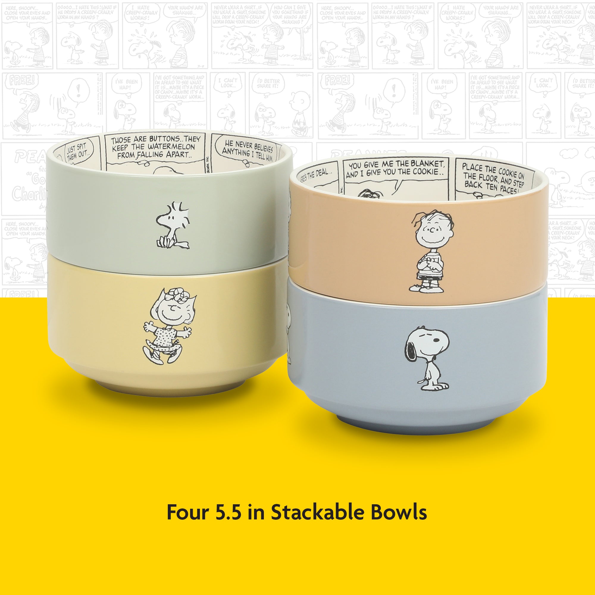 Peanuts Snoopy Bonbon Bites 4 Piece 5.5" Decorated Stoneware Ceramic Stackable Bowl Set - Image 3
