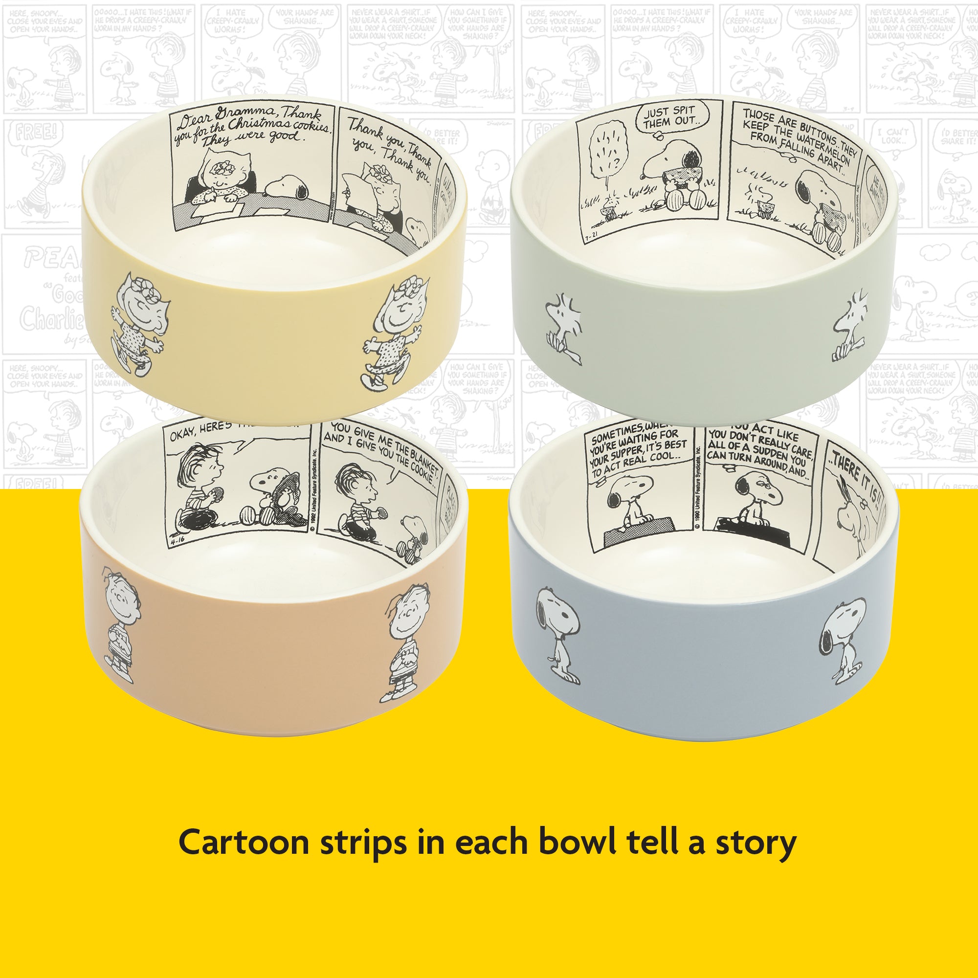 Peanuts Snoopy Bonbon Bites 4 Piece 5.5" Decorated Stoneware Ceramic Stackable Bowl Set - Image 5