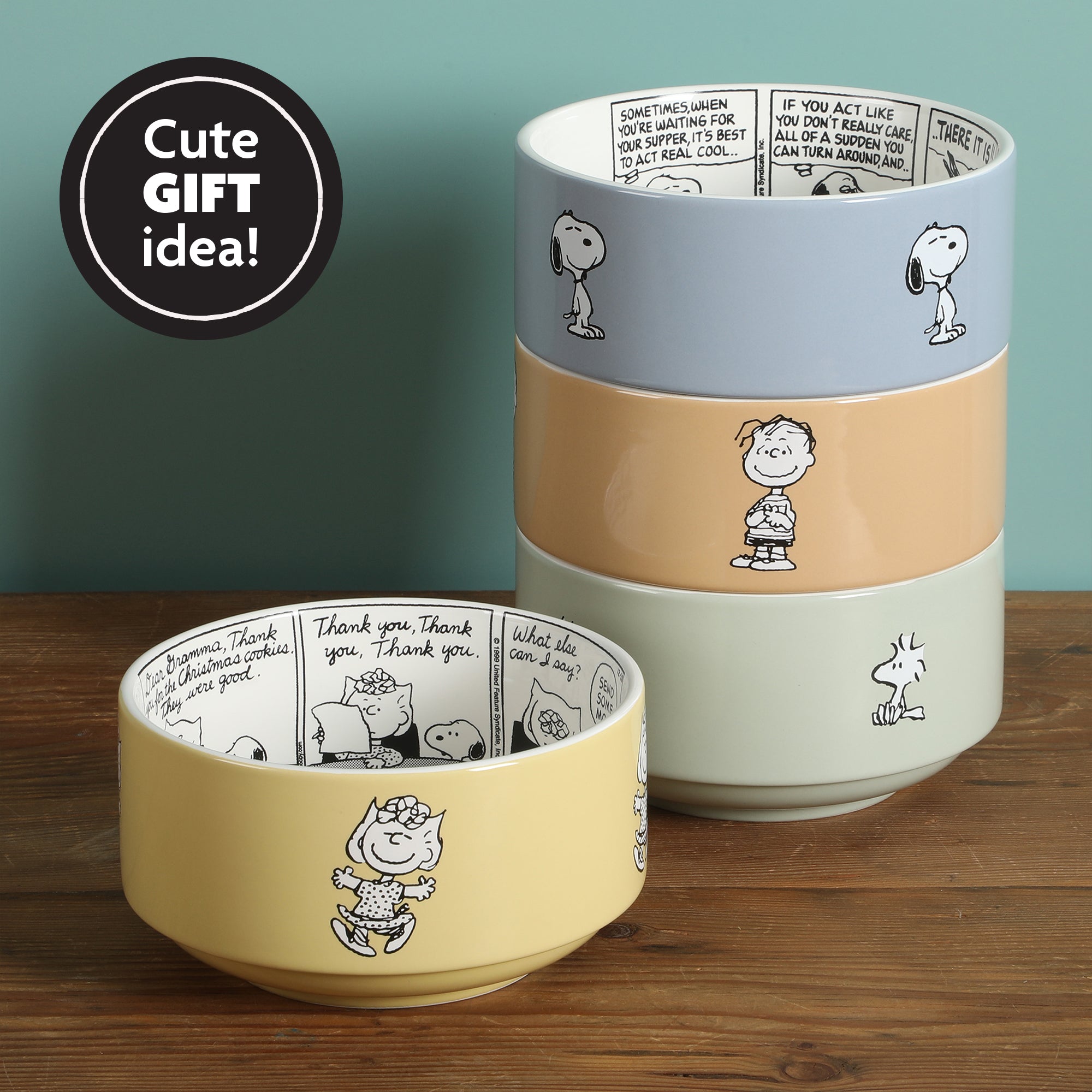 Peanuts Snoopy Bonbon Bites 4 Piece 5.5" Decorated Stoneware Ceramic Stackable Bowl Set - Image 6