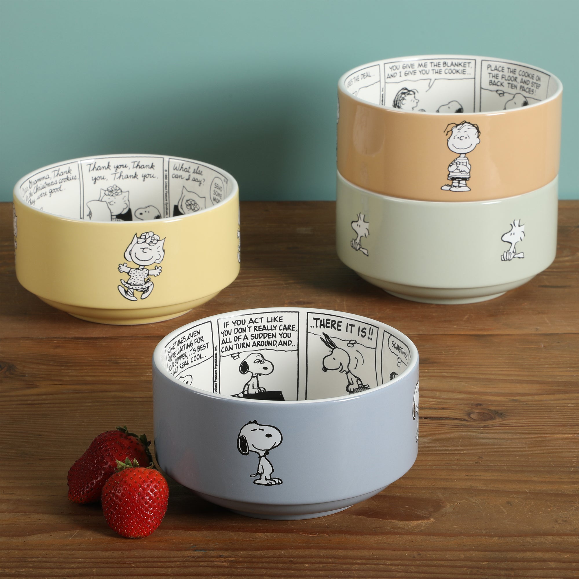 Peanuts Snoopy Bonbon Bites 4 Piece 5.5" Decorated Stoneware Ceramic Stackable Bowl Set - Image 7